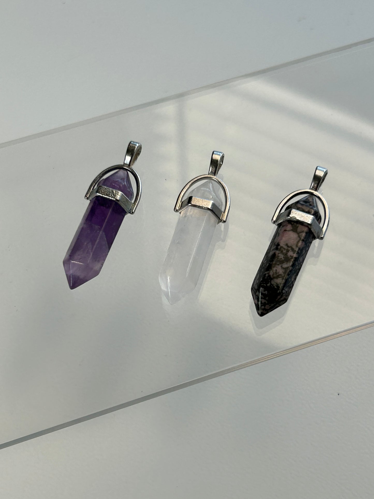 Natural double terminated crystal point pendants