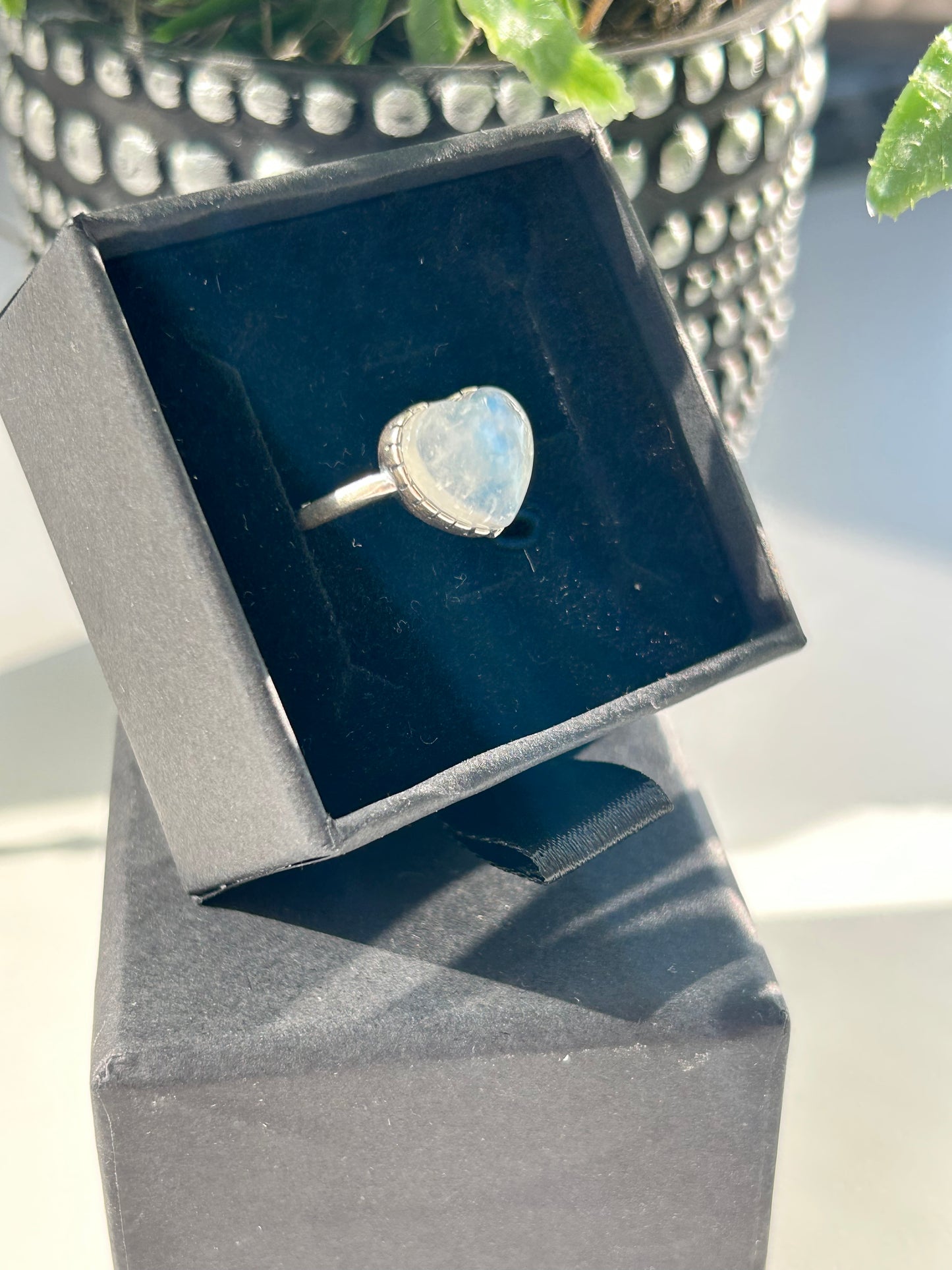 Rainbow Moonstone Heart 925 Sterling Silver ring