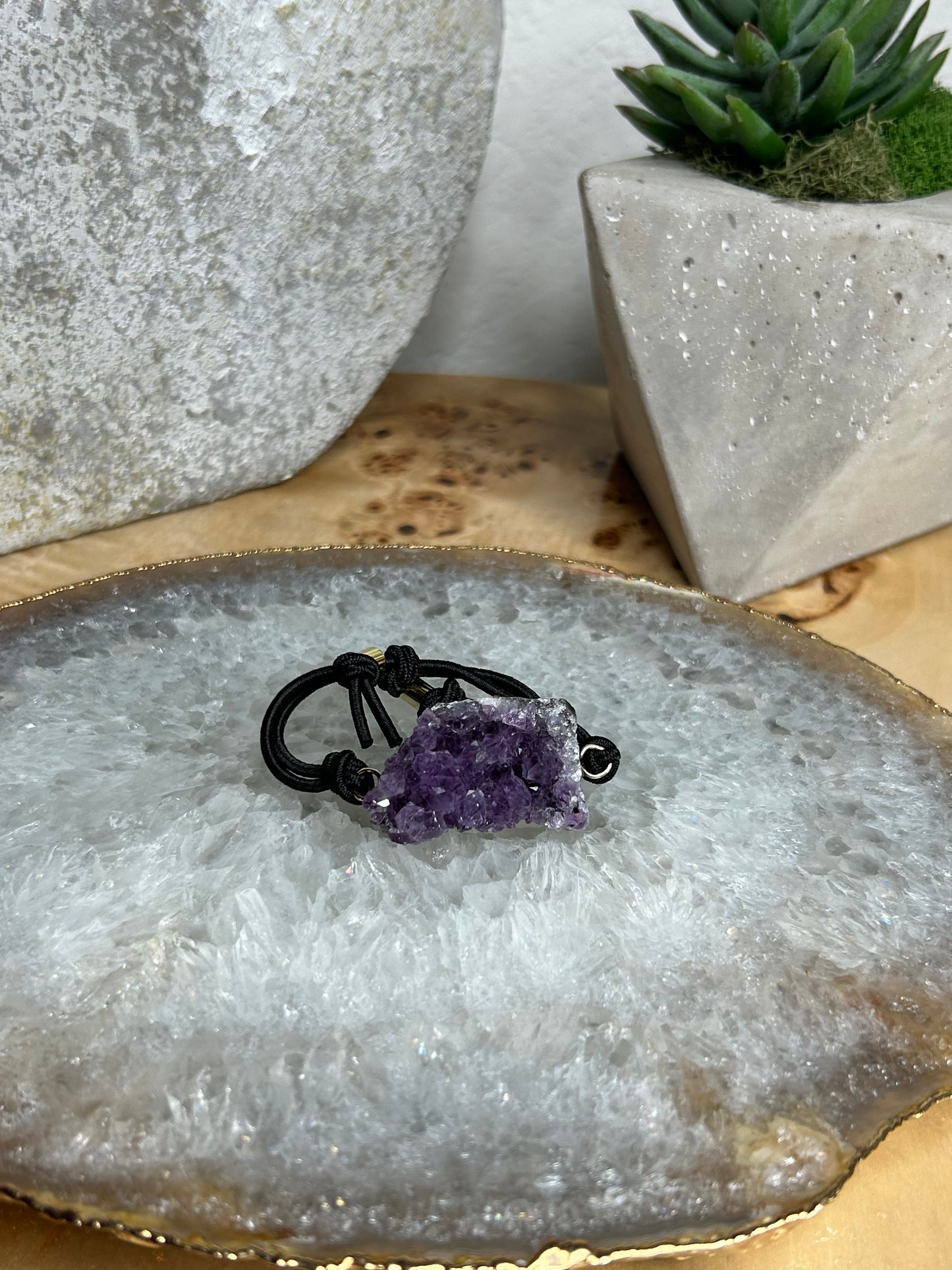 Amethyst druzy hair tie