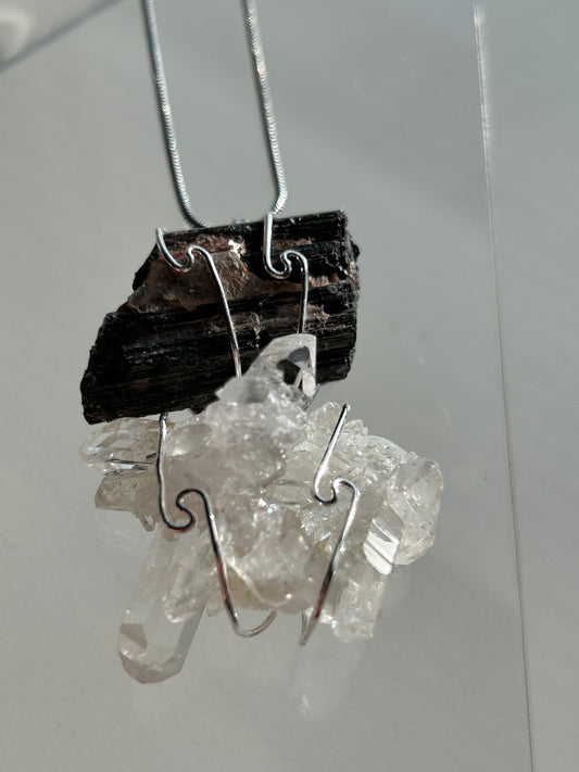 Clear Quartz & Black Tourmaline Statement necklace