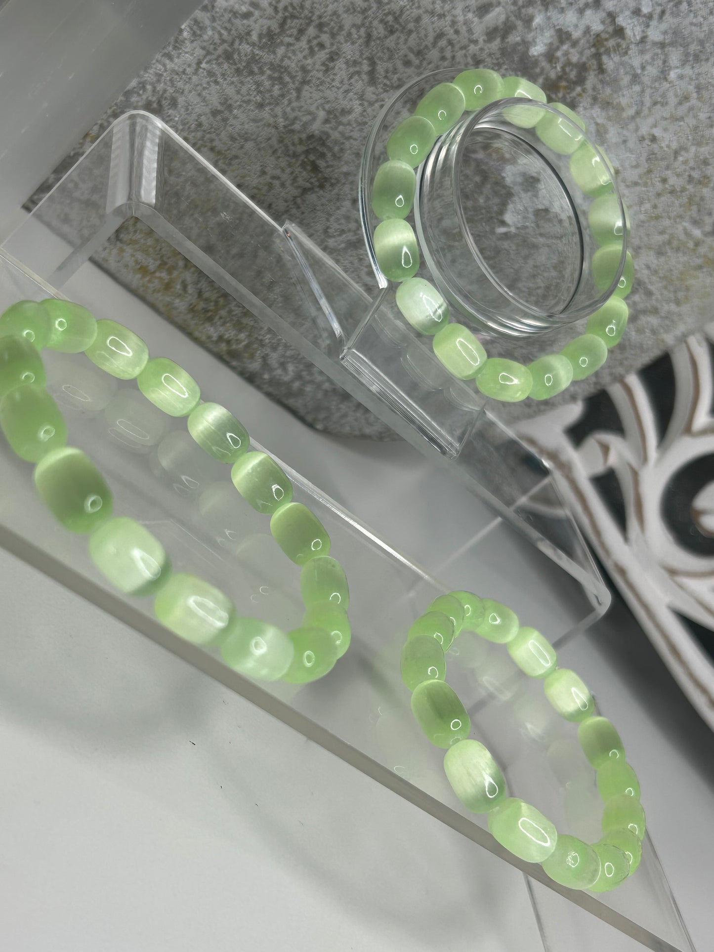 Lime Green Selenite Barrel Bracelet