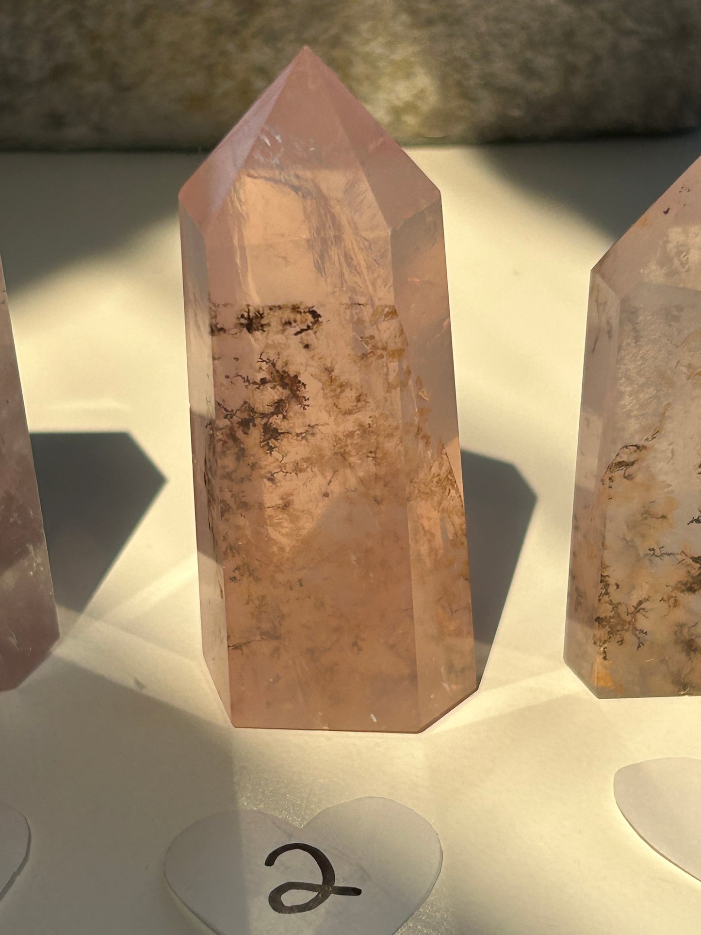 Rose Quartz Towers w/dendrites