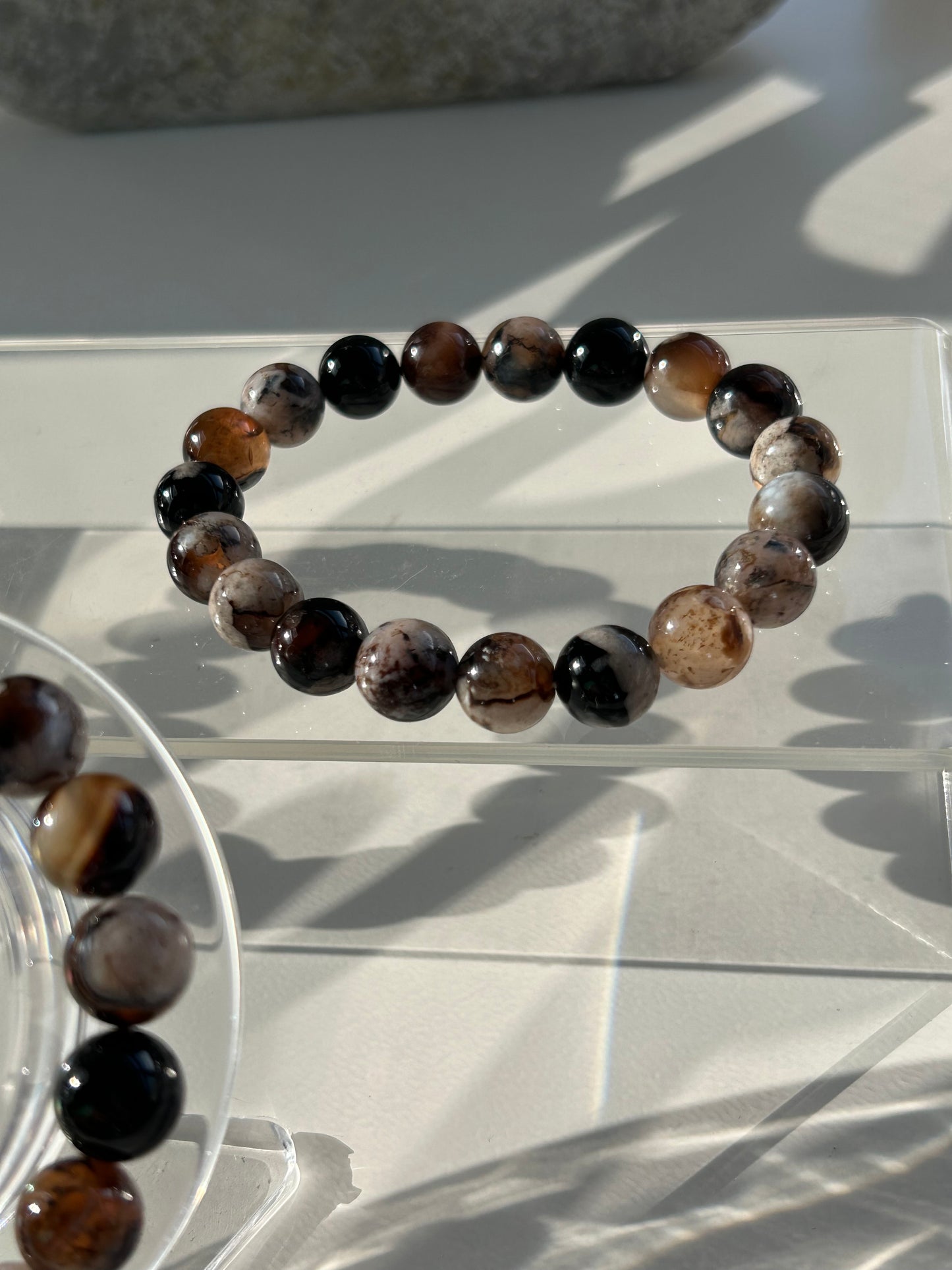 Black Flower Agate Beaded Bracelet