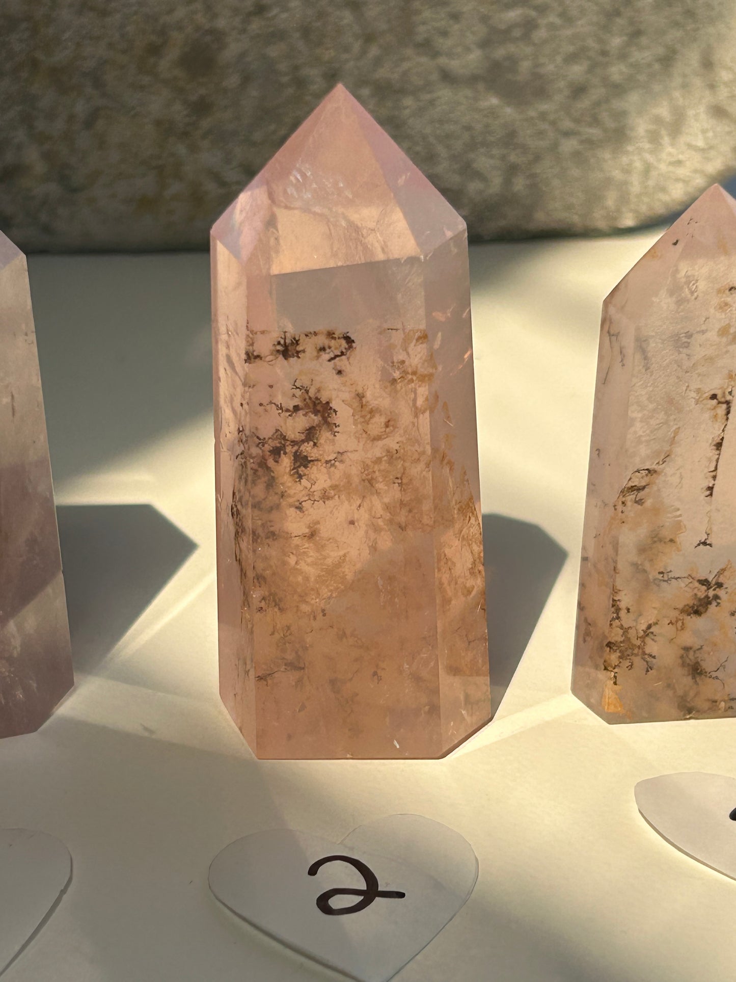 Rose Quartz Towers w/dendrites