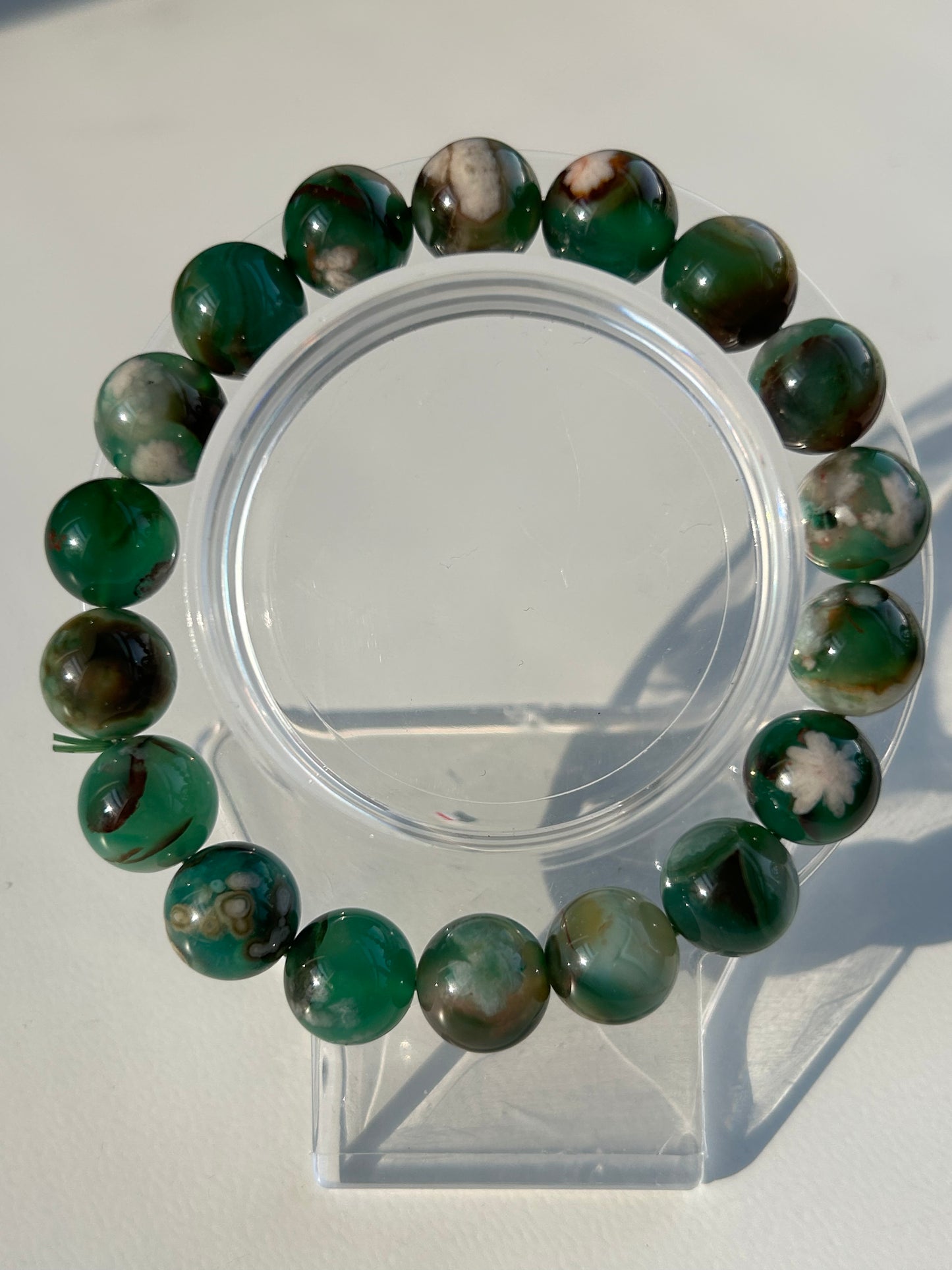 Green Flower Agate Beaded Bracelet