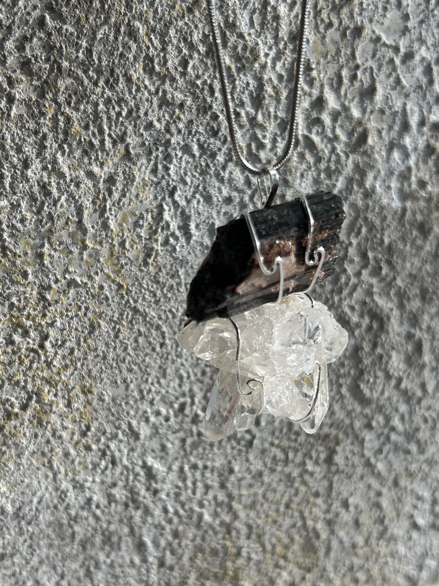 Clear Quartz & Black Tourmaline Statement necklace