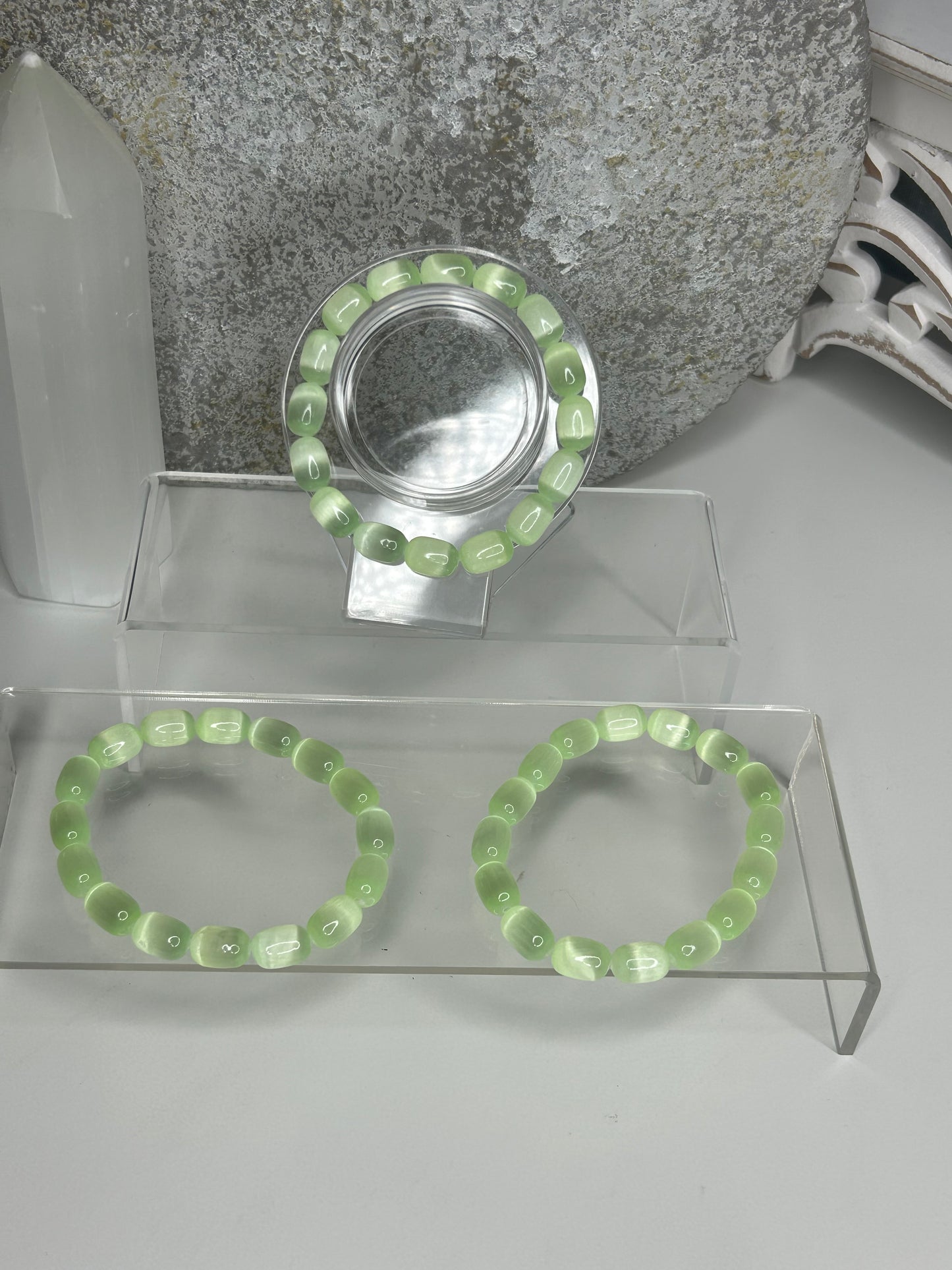 Lime Green Selenite Barrel Bracelet