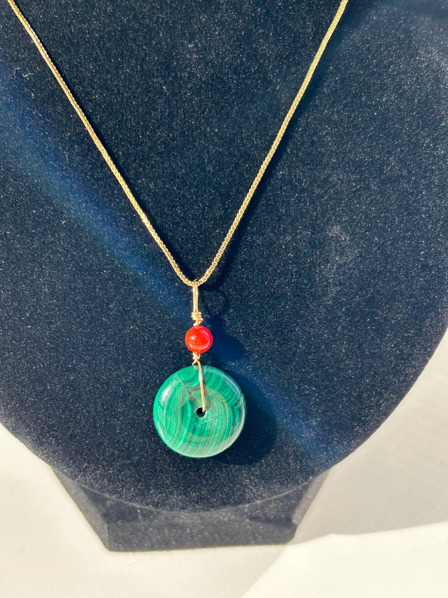 Malachite Donut Pendant Necklace