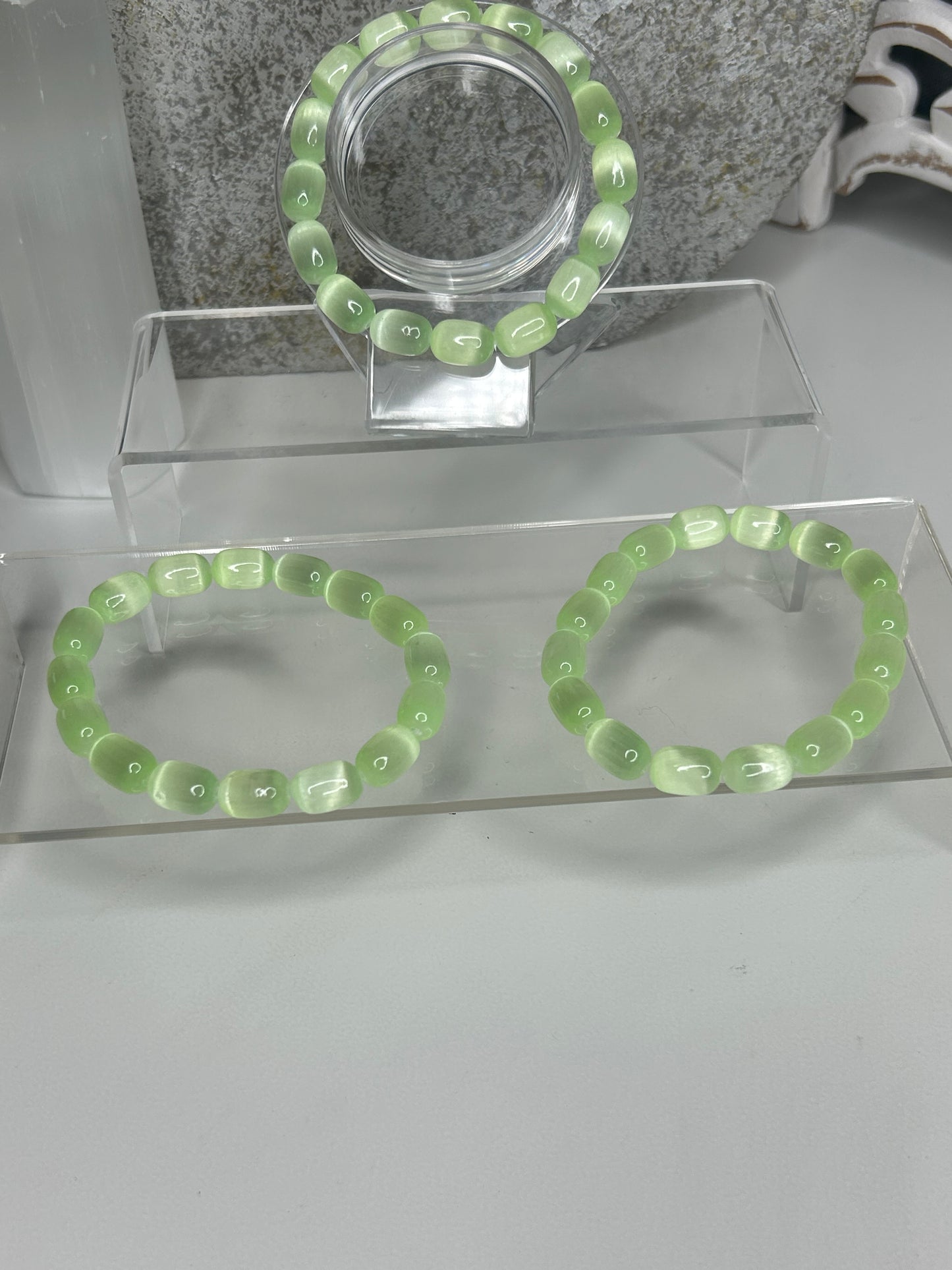 Lime Green Selenite Barrel Bracelet