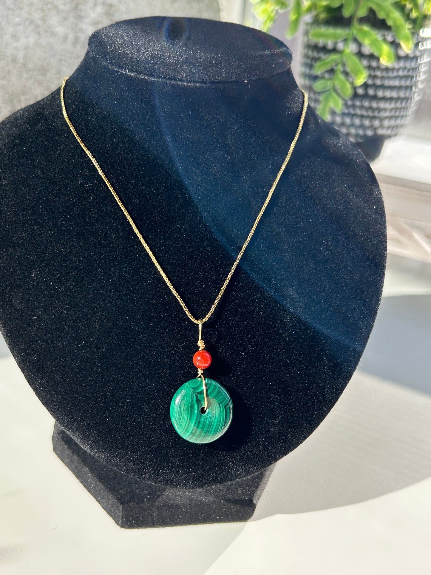 Malachite Donut Pendant Necklace