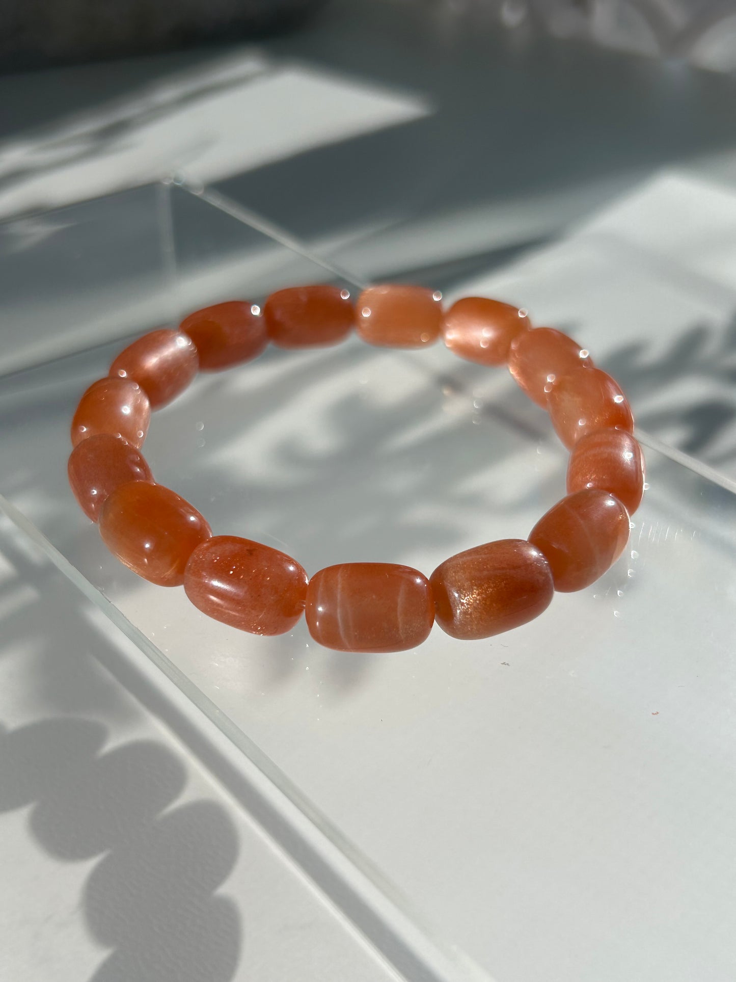 HQ- Peach Sunstone Barrel Beaded bracelet