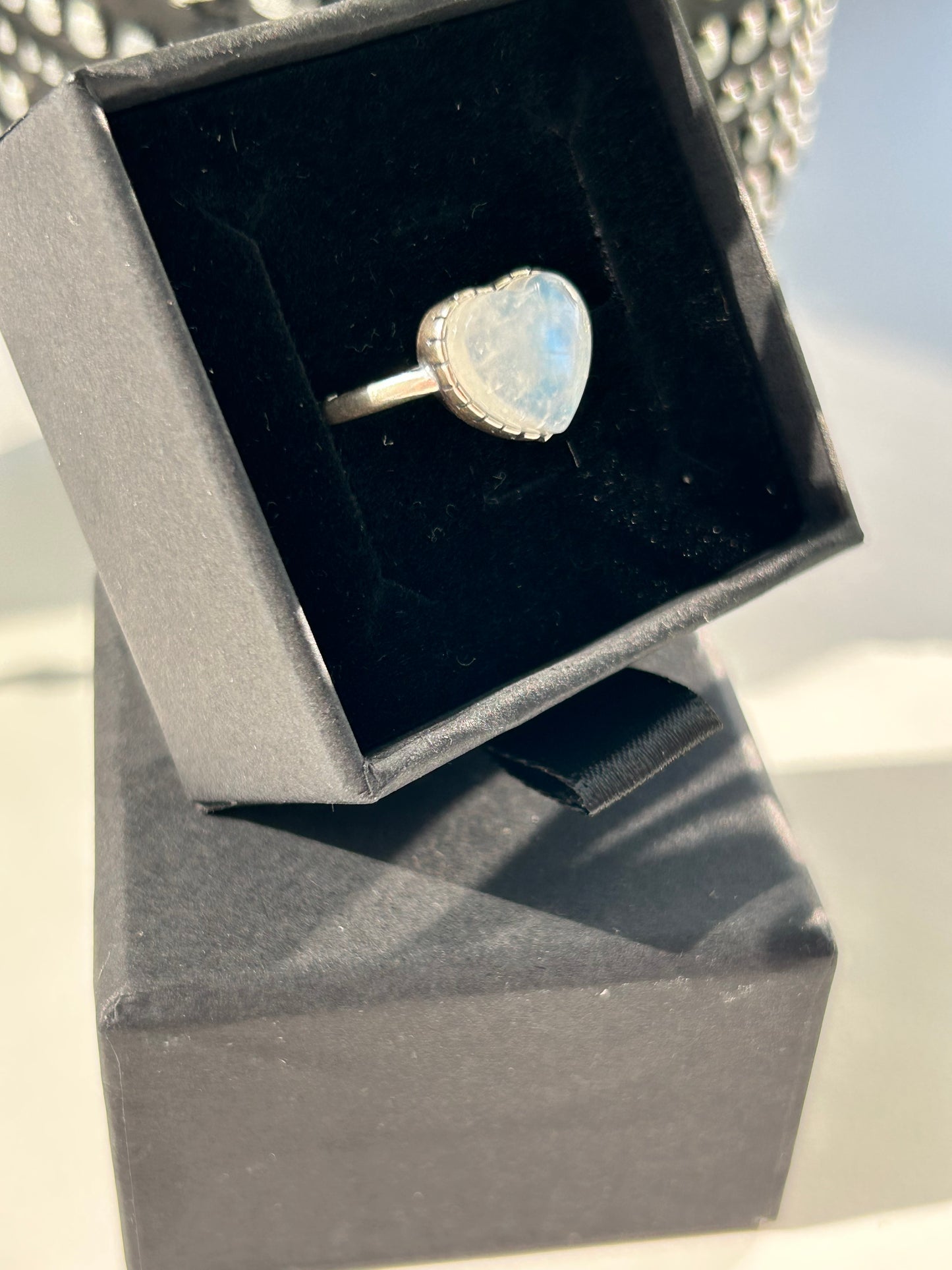 Rainbow Moonstone Heart 925 Sterling Silver ring