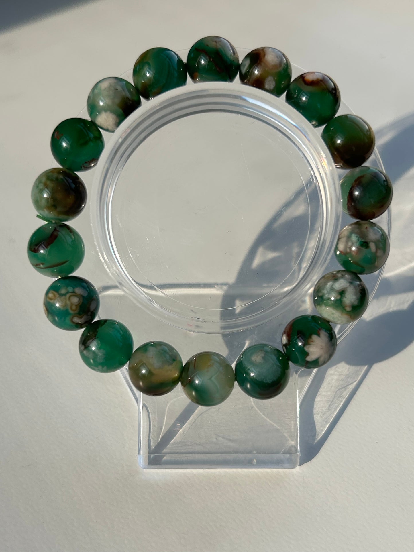 Green Flower Agate Beaded Bracelet