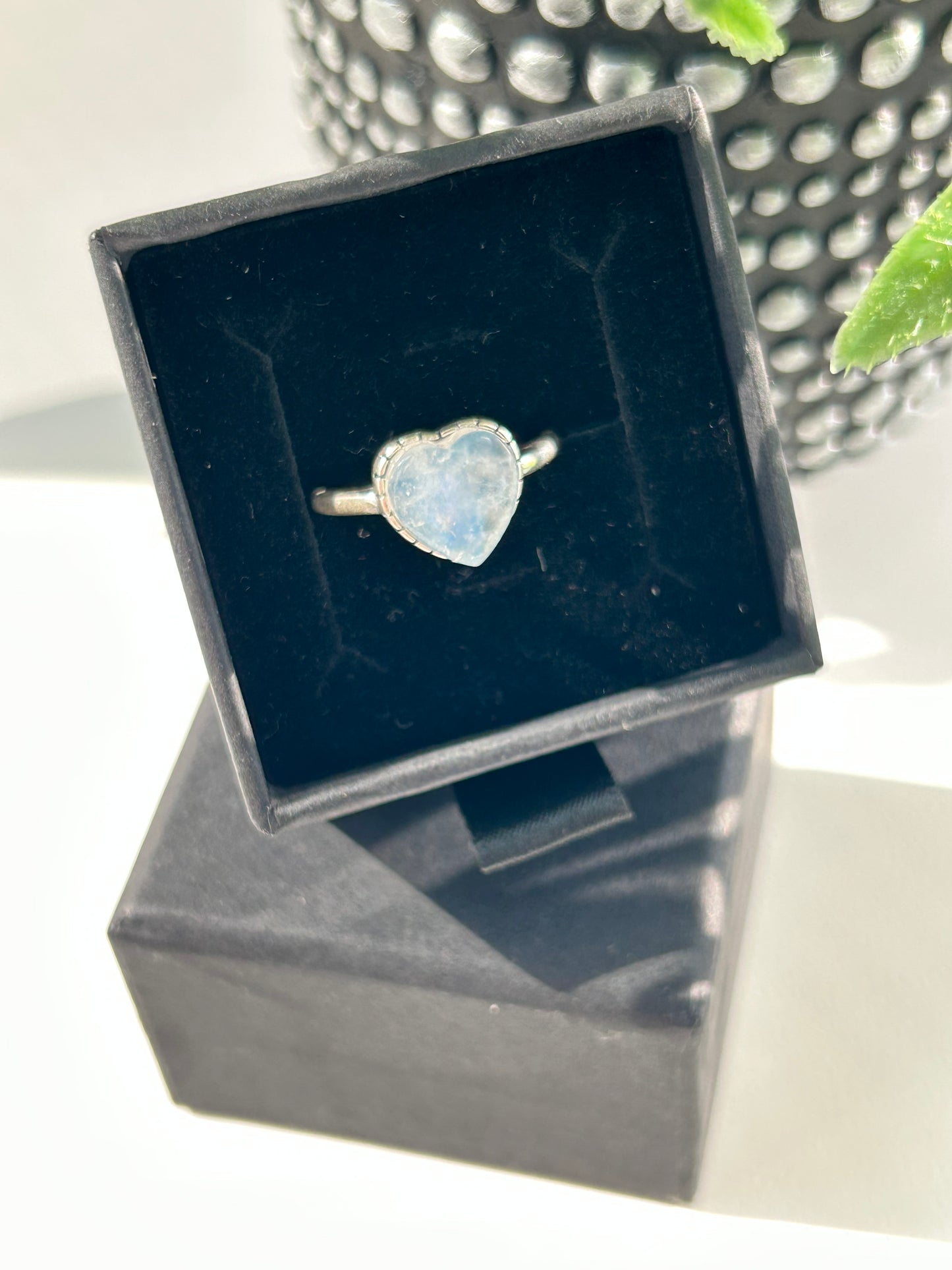 Rainbow Moonstone Heart 925 Sterling Silver ring