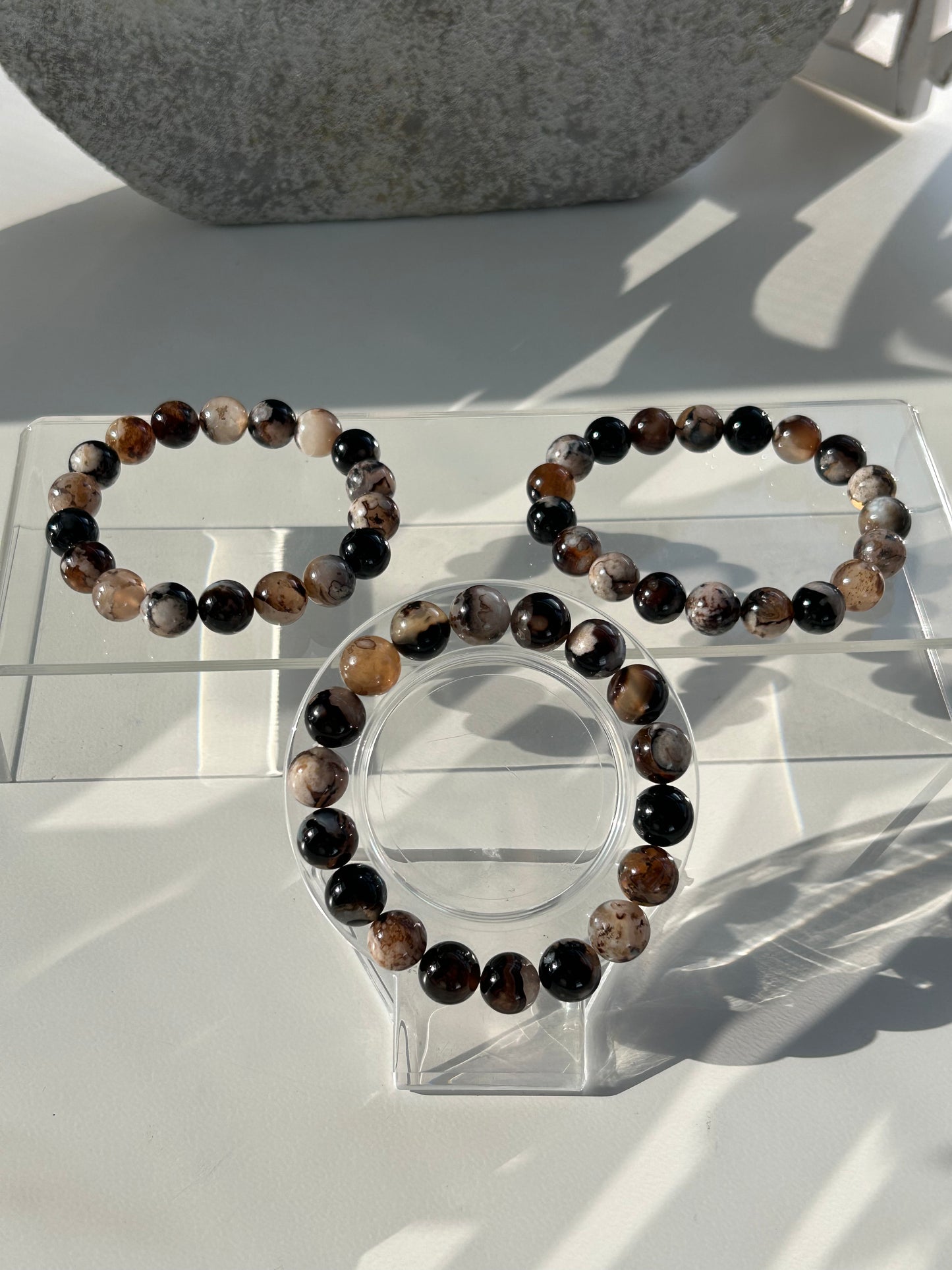 Black Flower Agate Beaded Bracelet