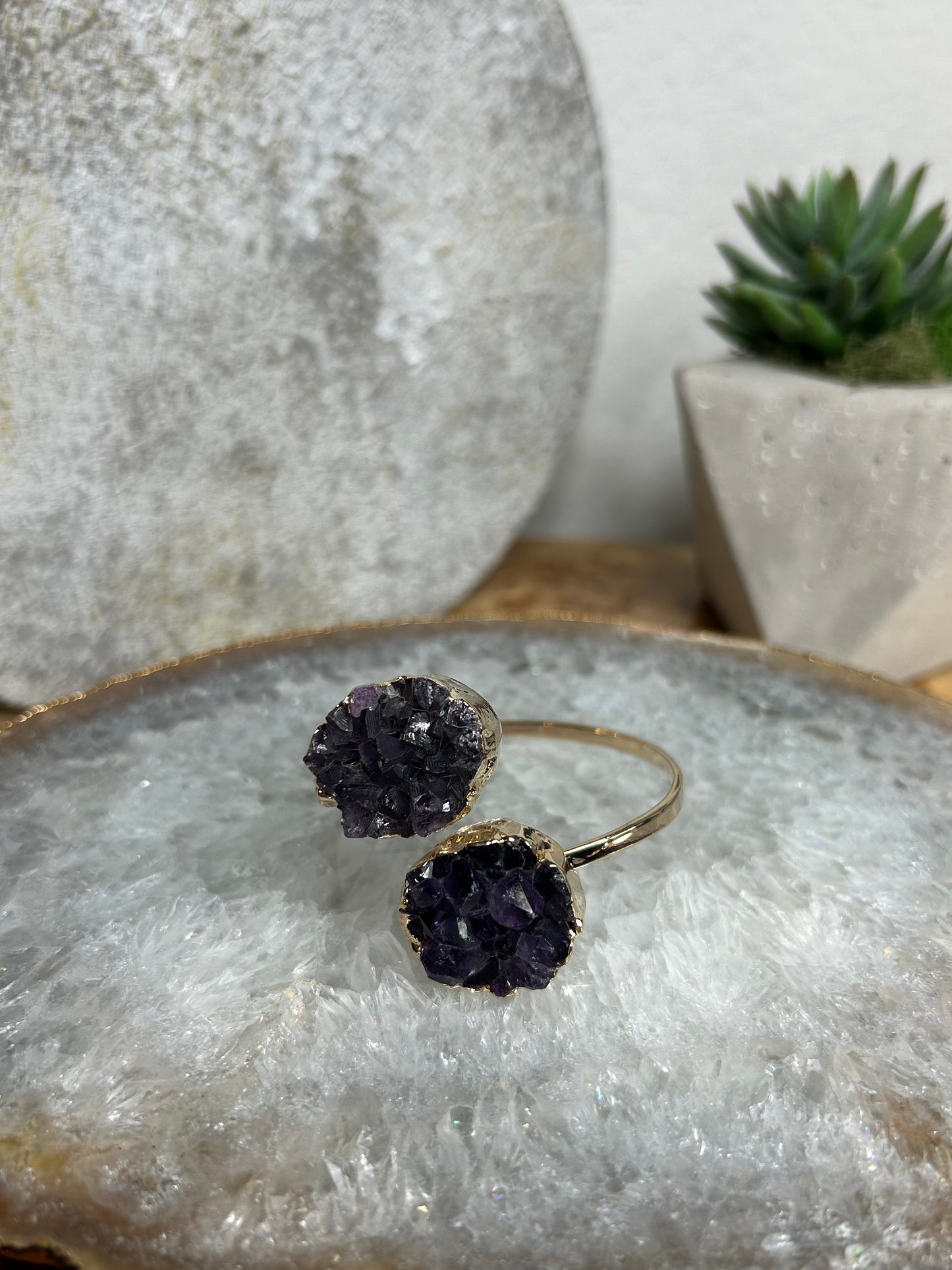 Dual Amethyst Druzy Wrap Around Cuff bracelet