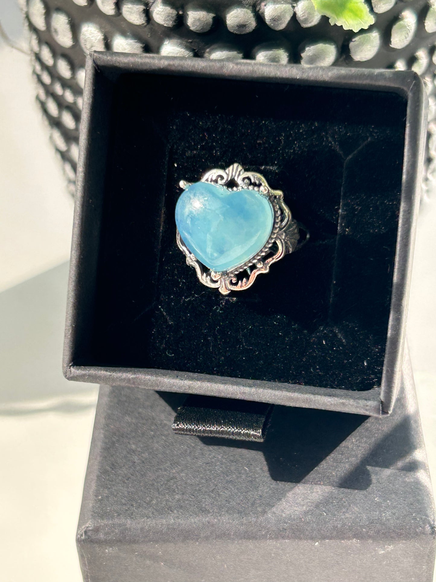 Aquamarine Heart adj ring 925 Sterling Silver