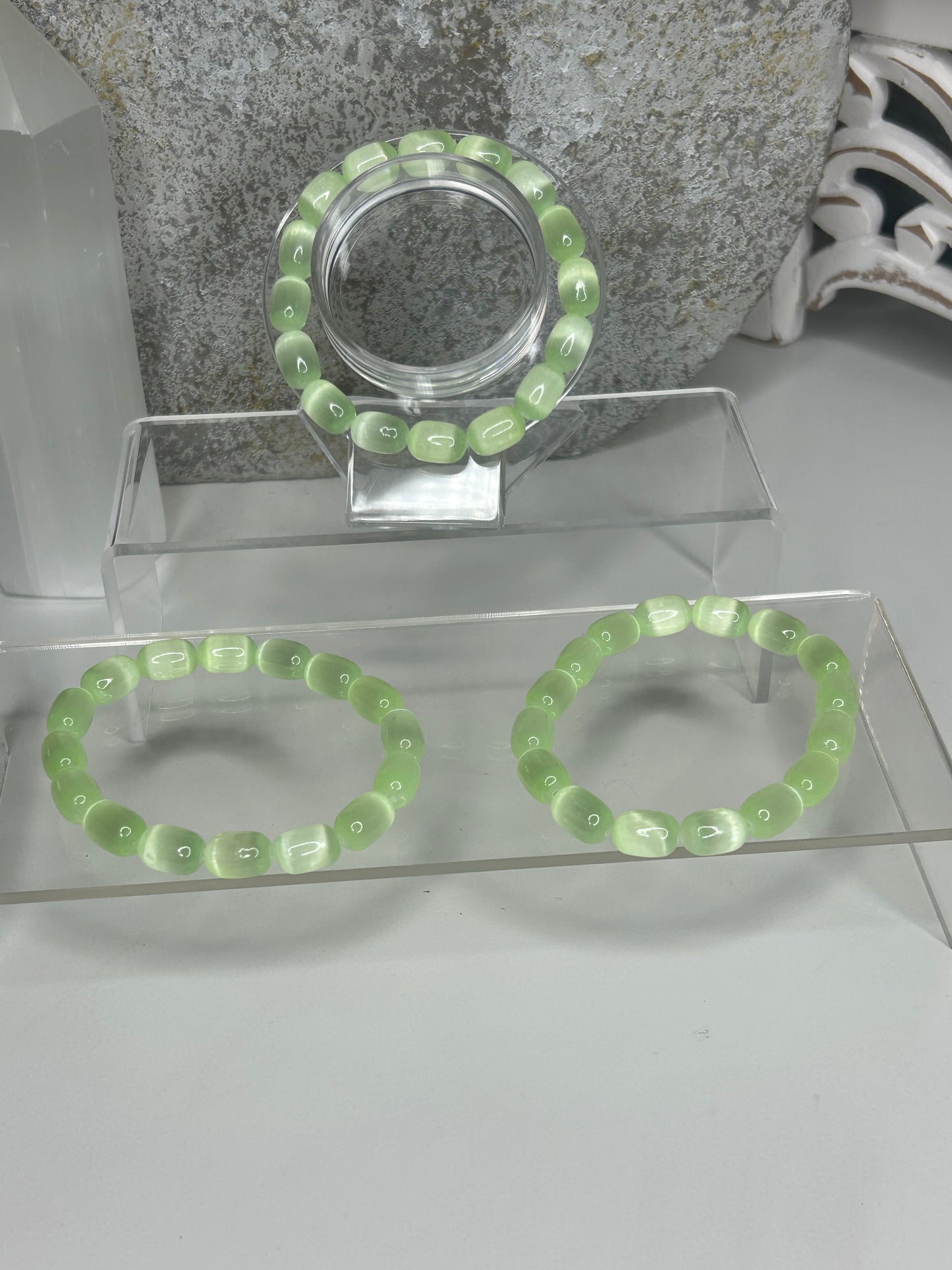 Lime Green Selenite Barrel Bracelet