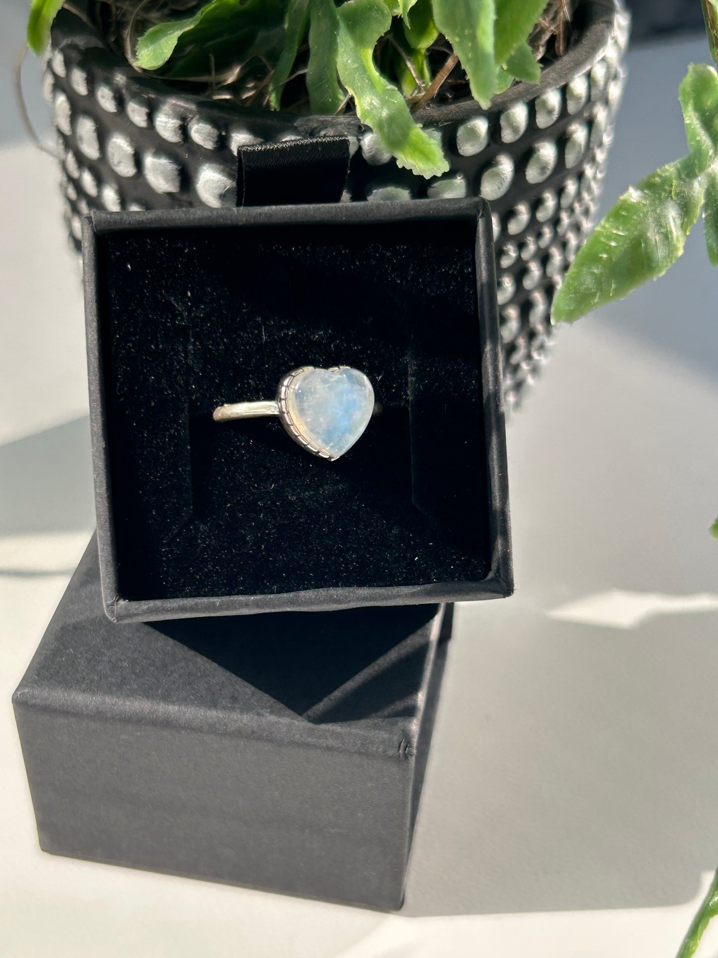 Rainbow Moonstone Heart 925 Sterling Silver ring