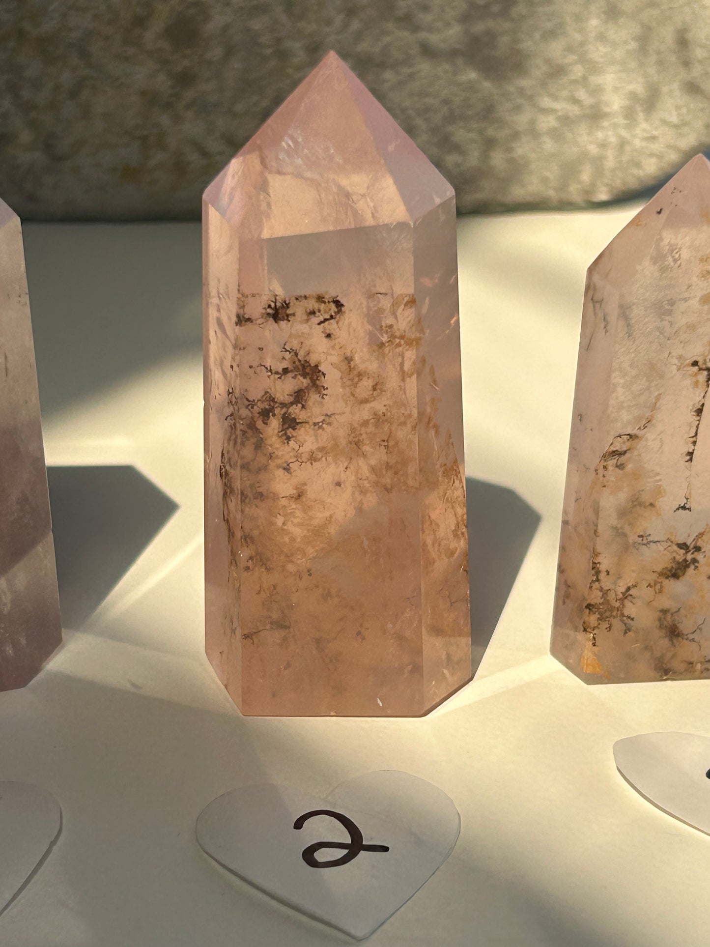 Rose Quartz Towers w/dendrites