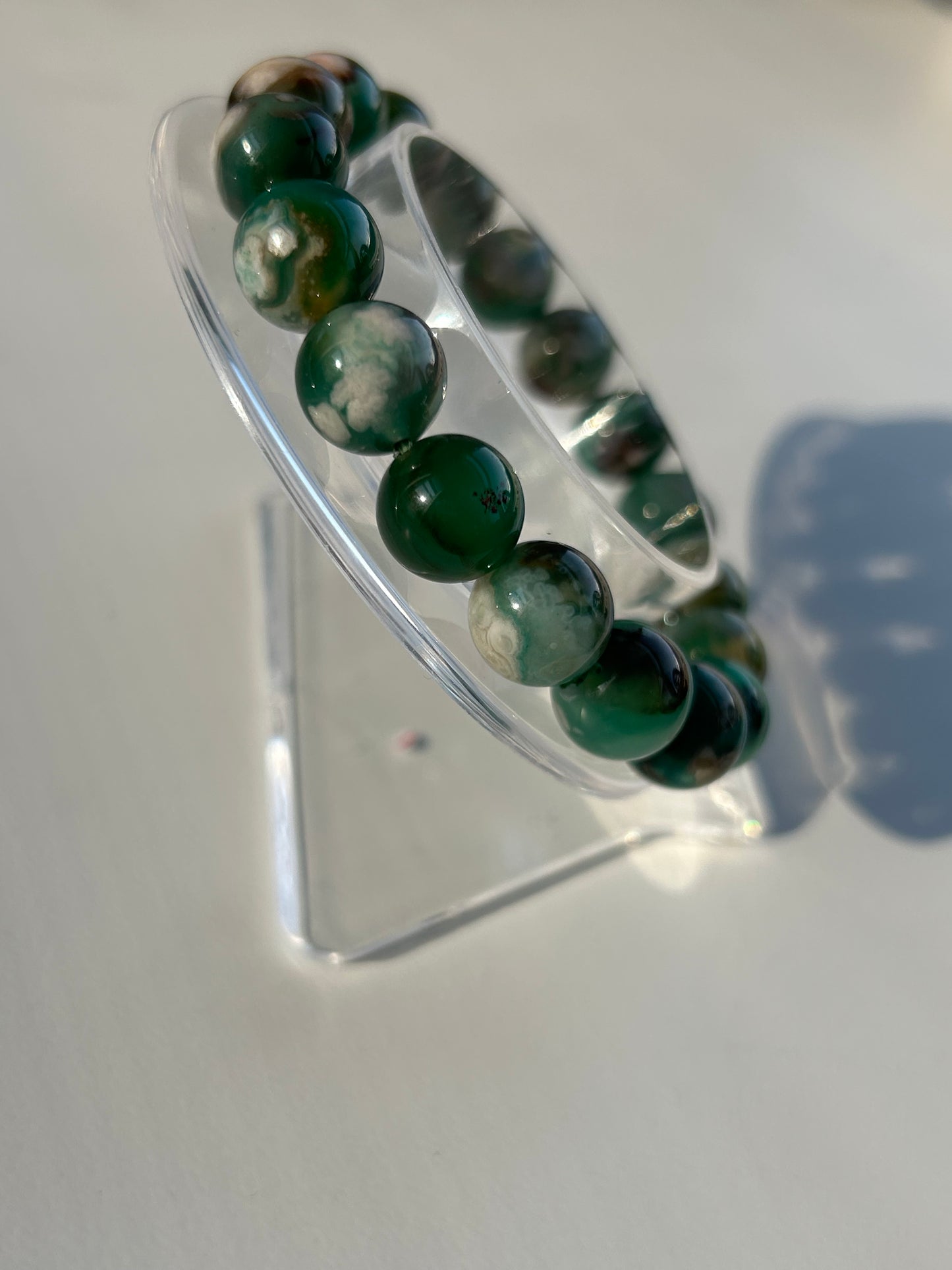 Green Flower Agate Beaded Bracelet