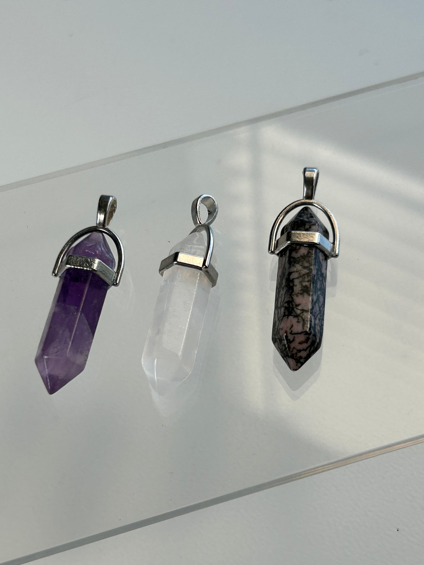 Natural double terminated crystal point pendants