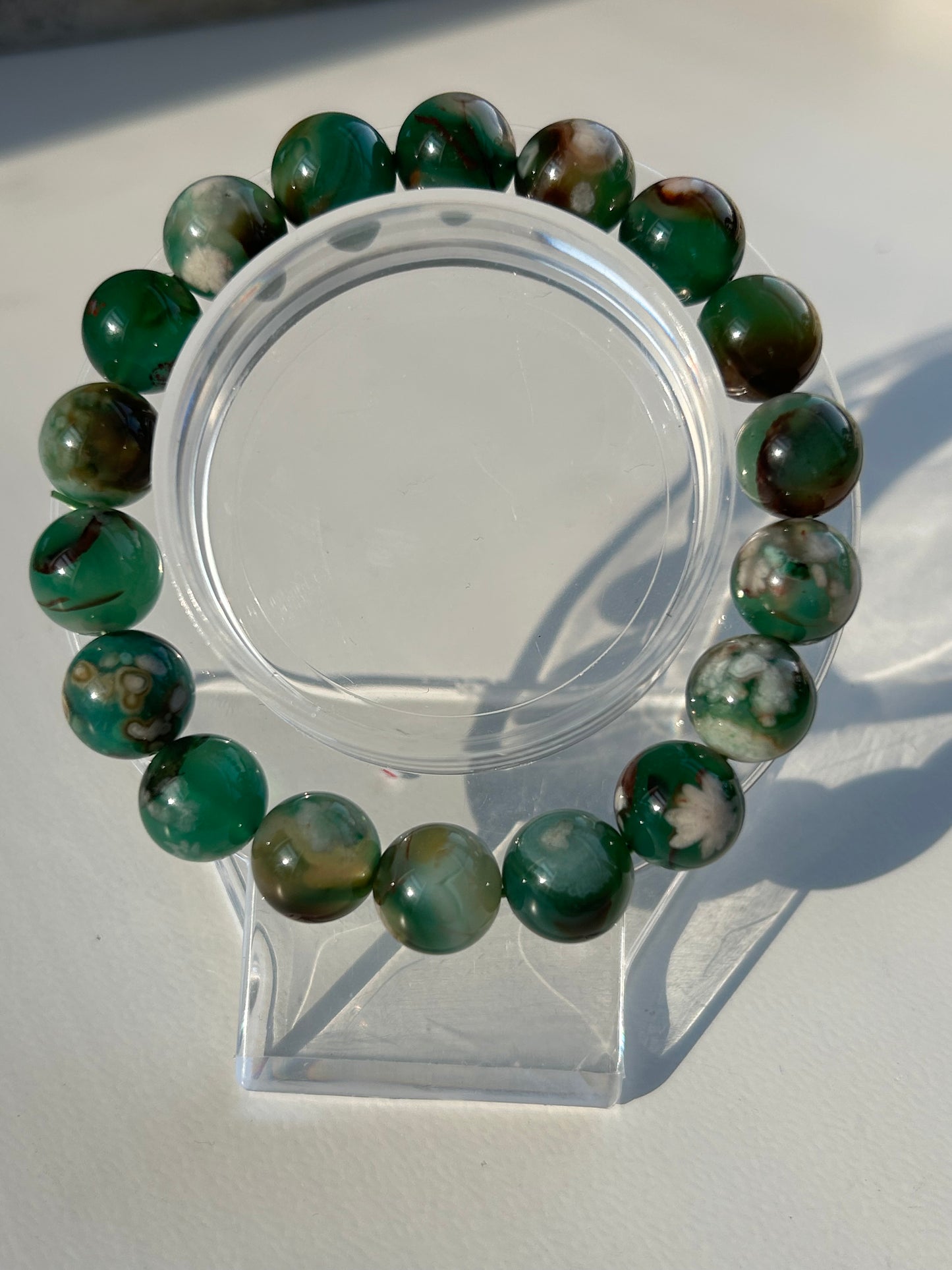 Green Flower Agate Beaded Bracelet