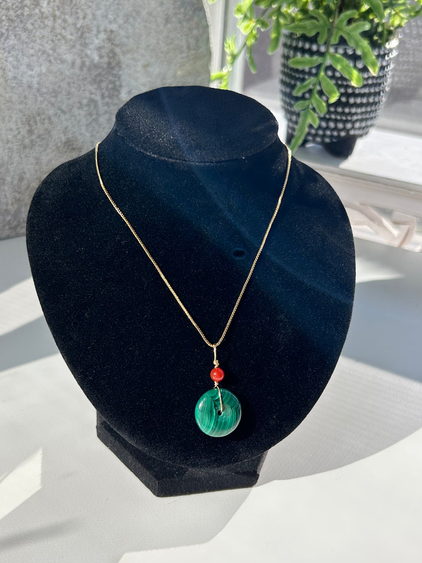 Malachite Donut Pendant Necklace