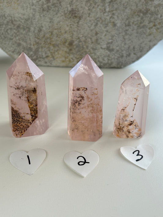 Rose Quartz Towers w/dendrites