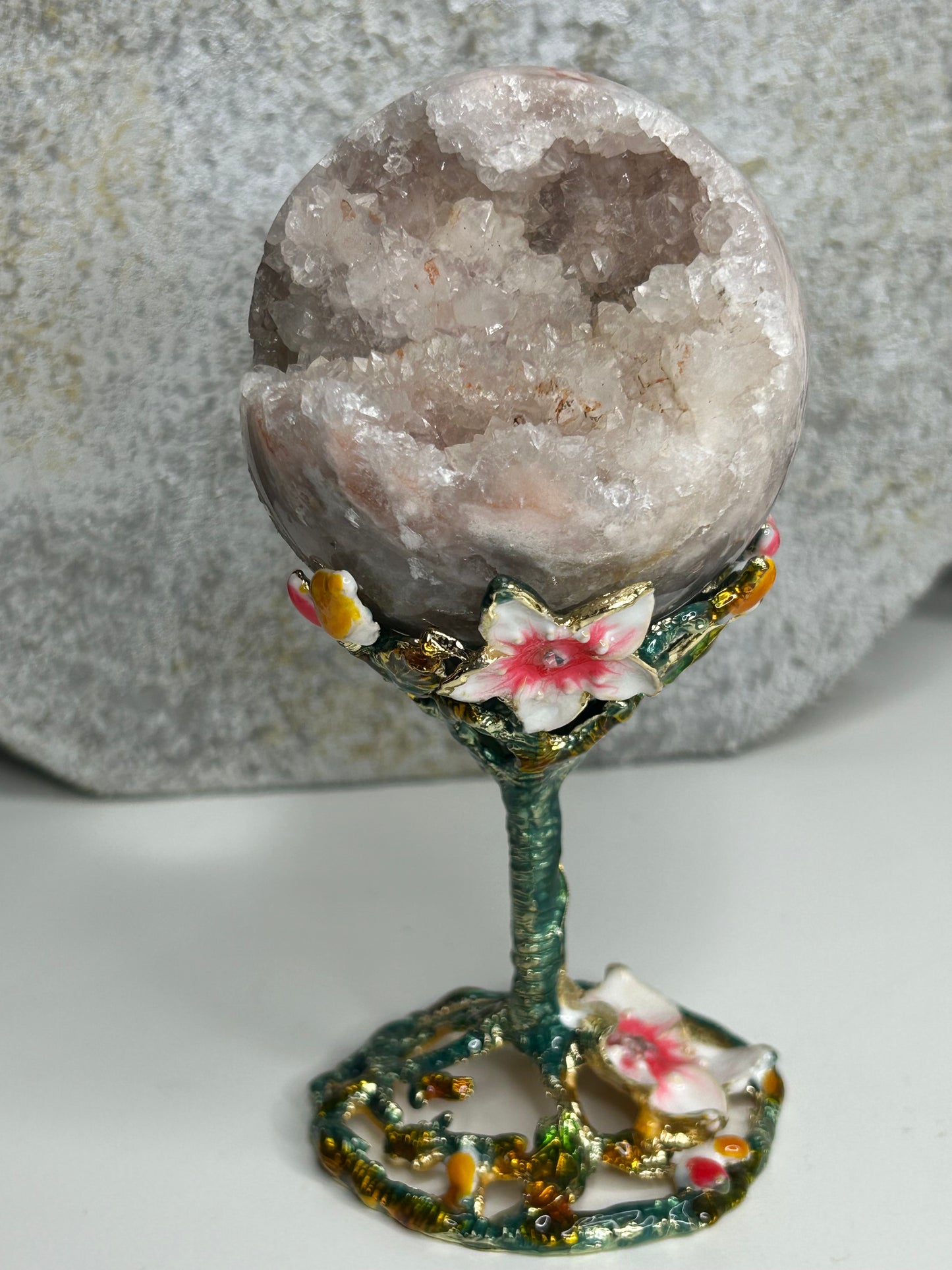 Enamel Tree sphere holder with flowers