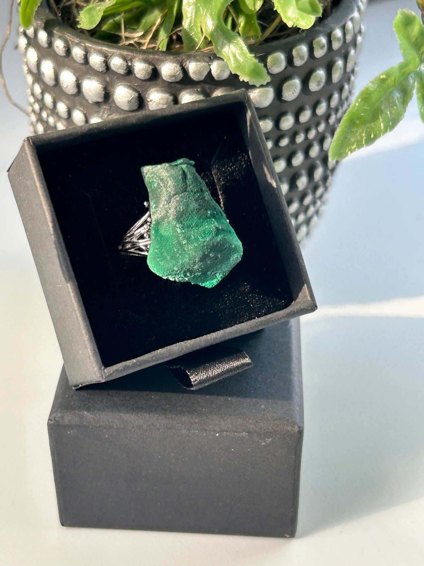 Raw Velvet Malachite Sterling Silver 925 statement ring