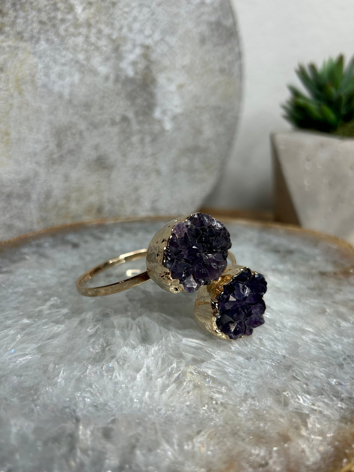 Dual Amethyst Druzy Wrap Around Cuff bracelet