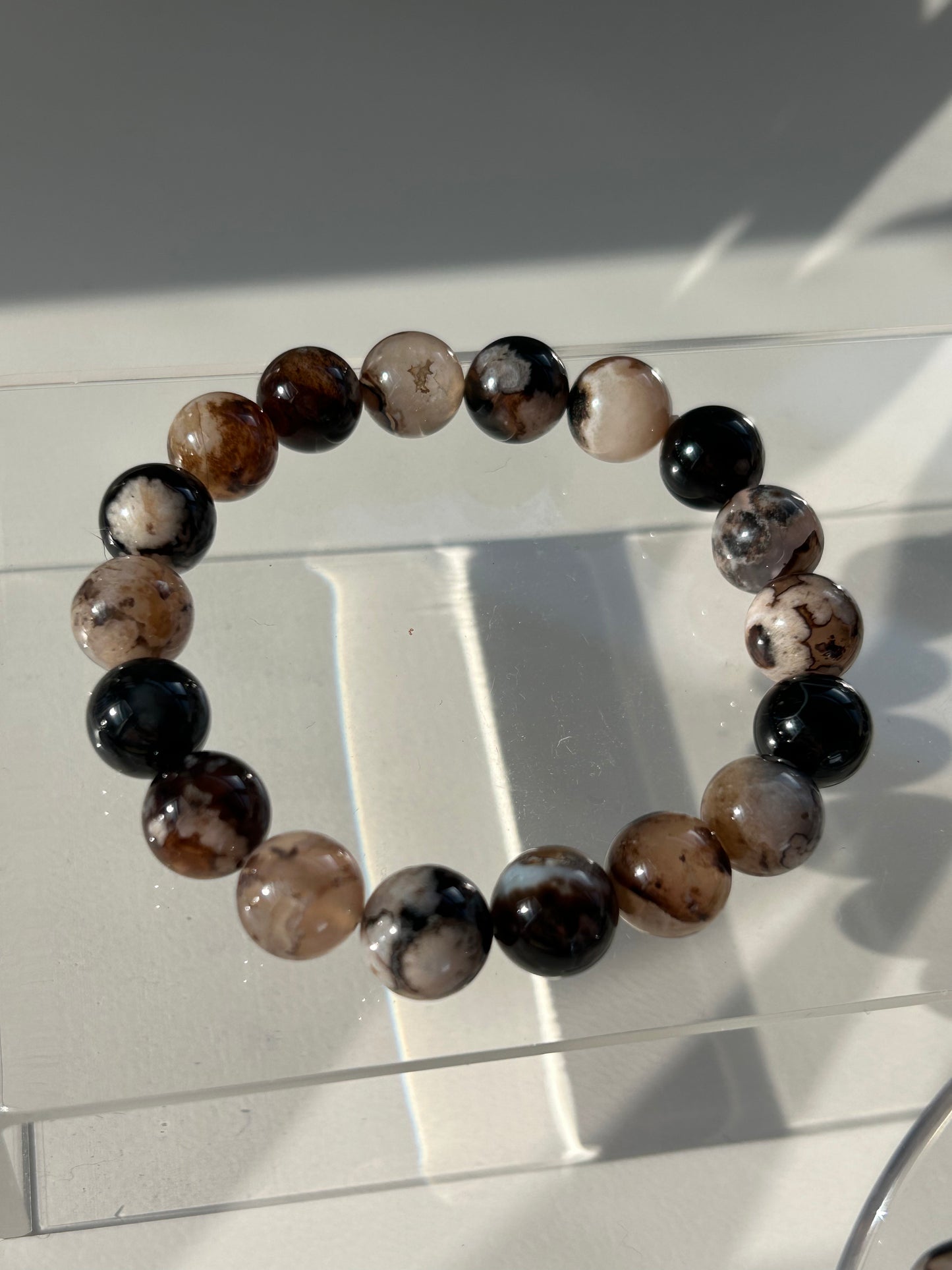 Black Flower Agate Beaded Bracelet