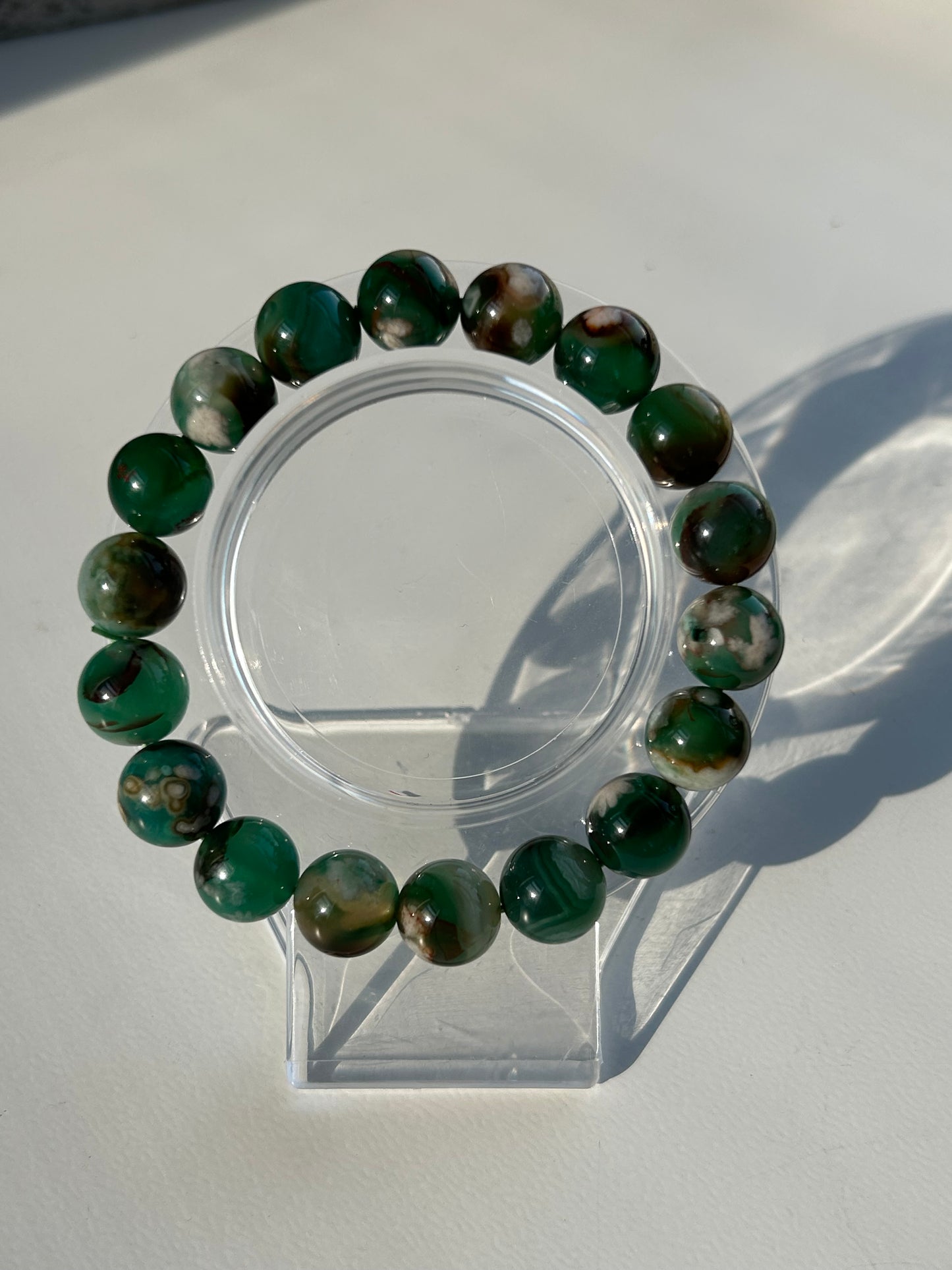 Green Flower Agate Beaded Bracelet