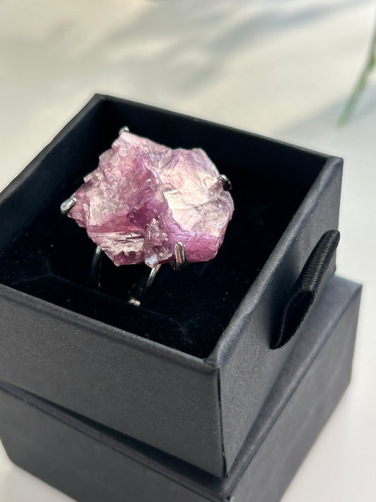 Raw Lepidolite Sterling Silver 925 Statement ring