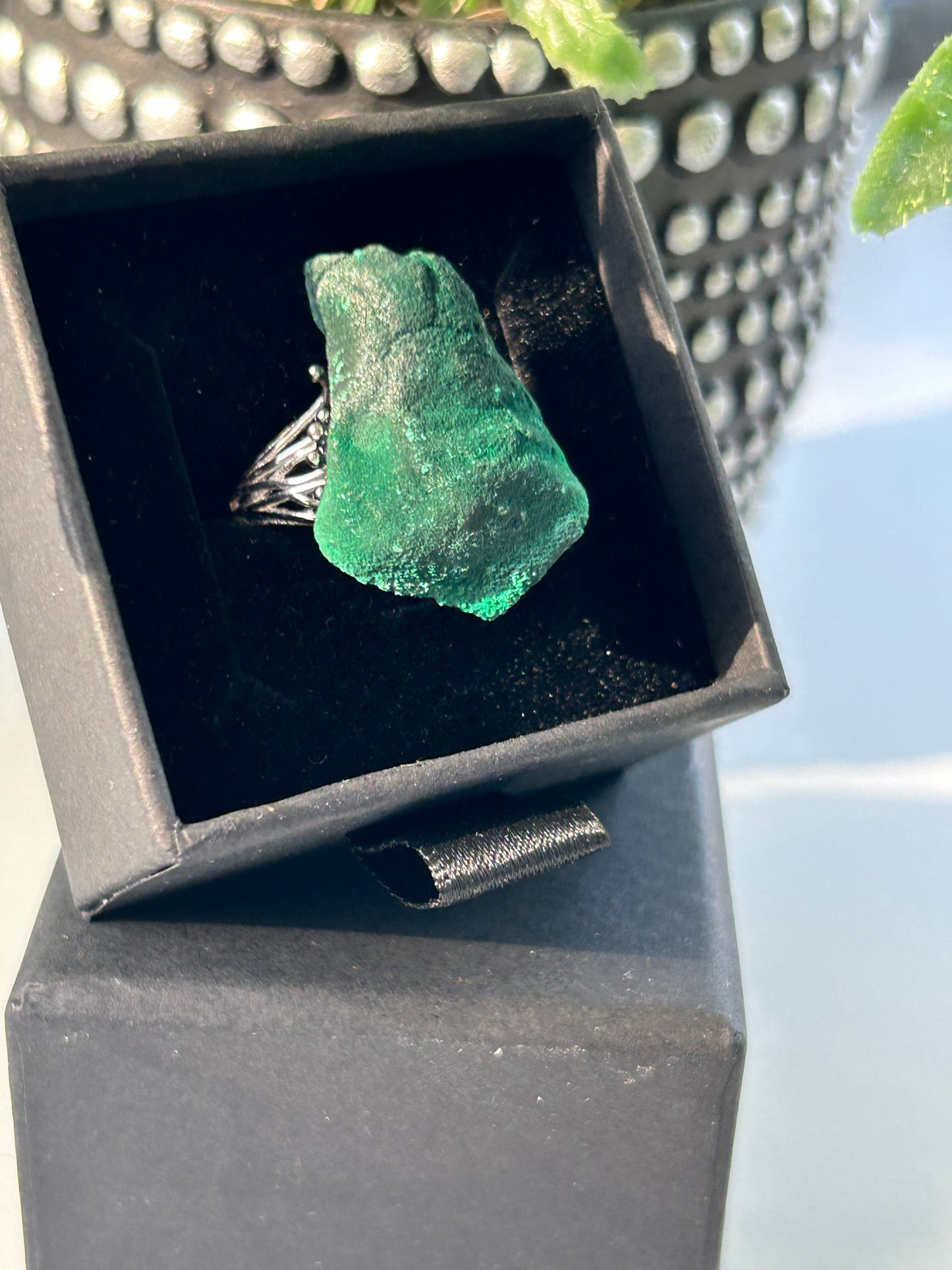 Raw Velvet Malachite Sterling Silver 925 statement ring