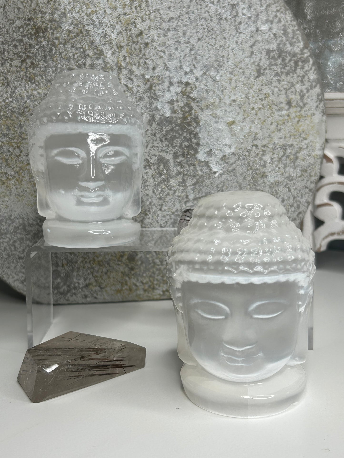 Selenite Buddha Head Carving