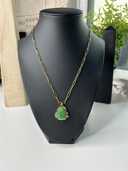 Jade Buddha 18k Gold plated Necklace