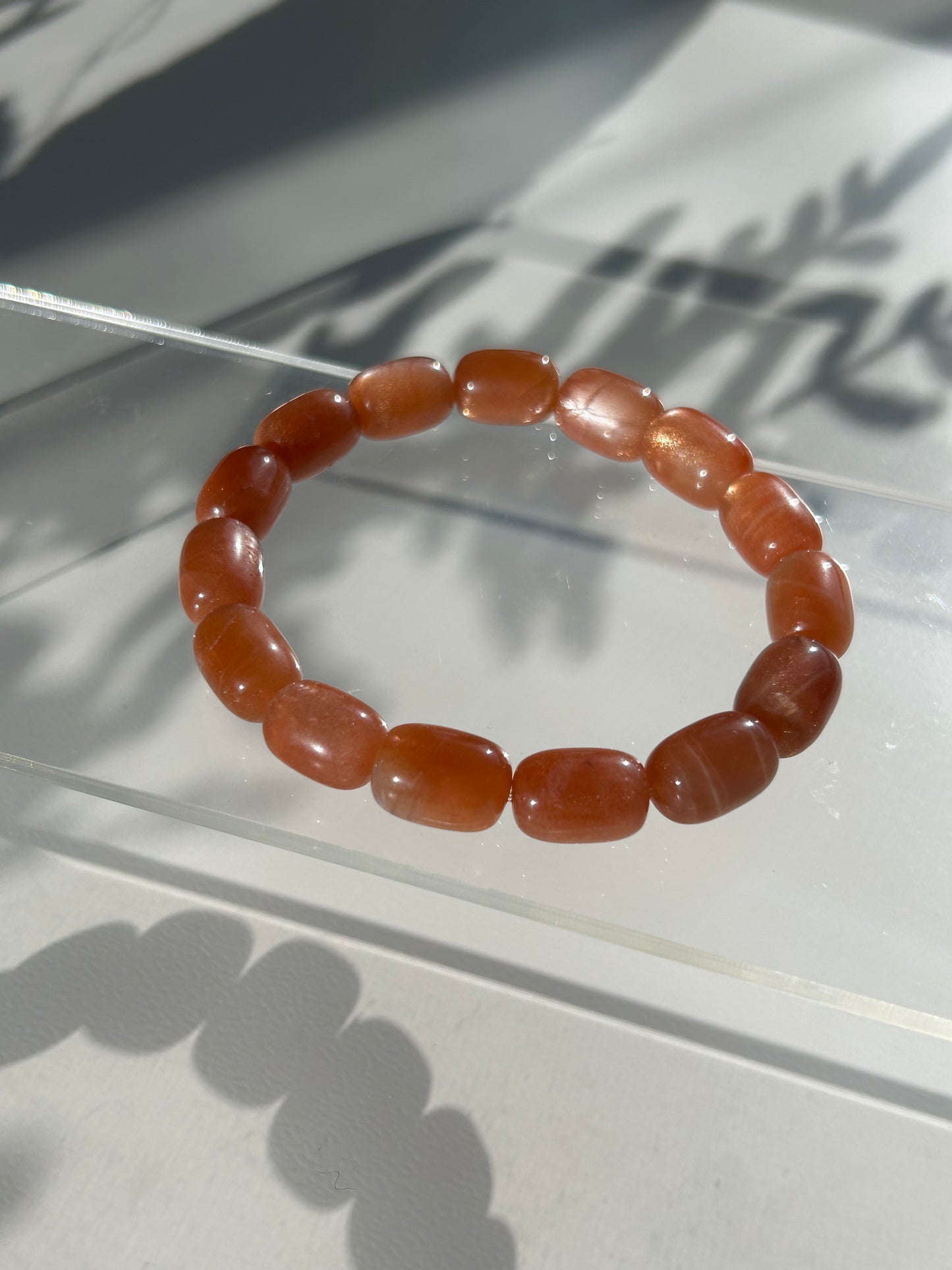 HQ- Peach Sunstone Barrel Beaded bracelet