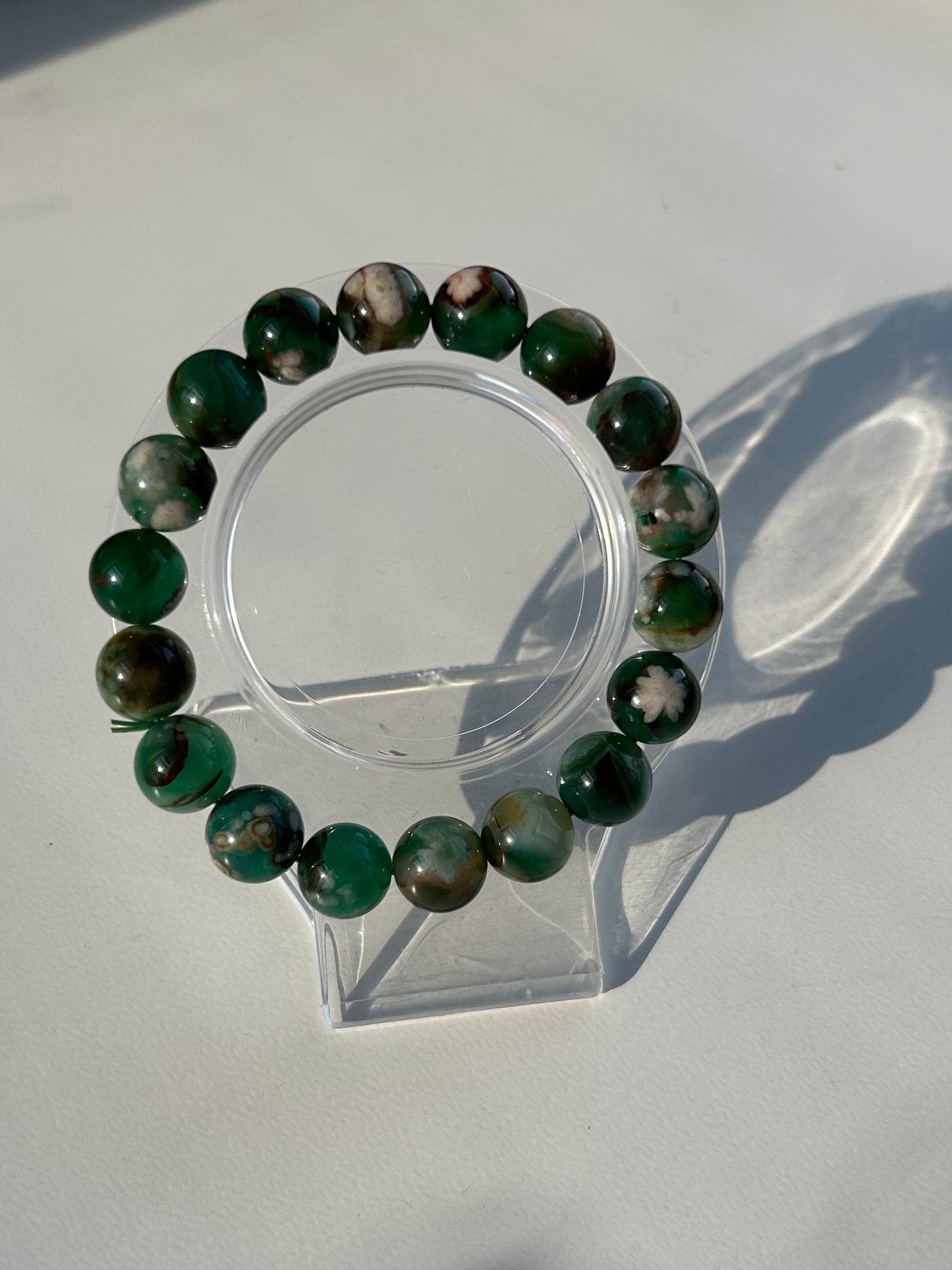 Green Flower Agate Beaded Bracelet