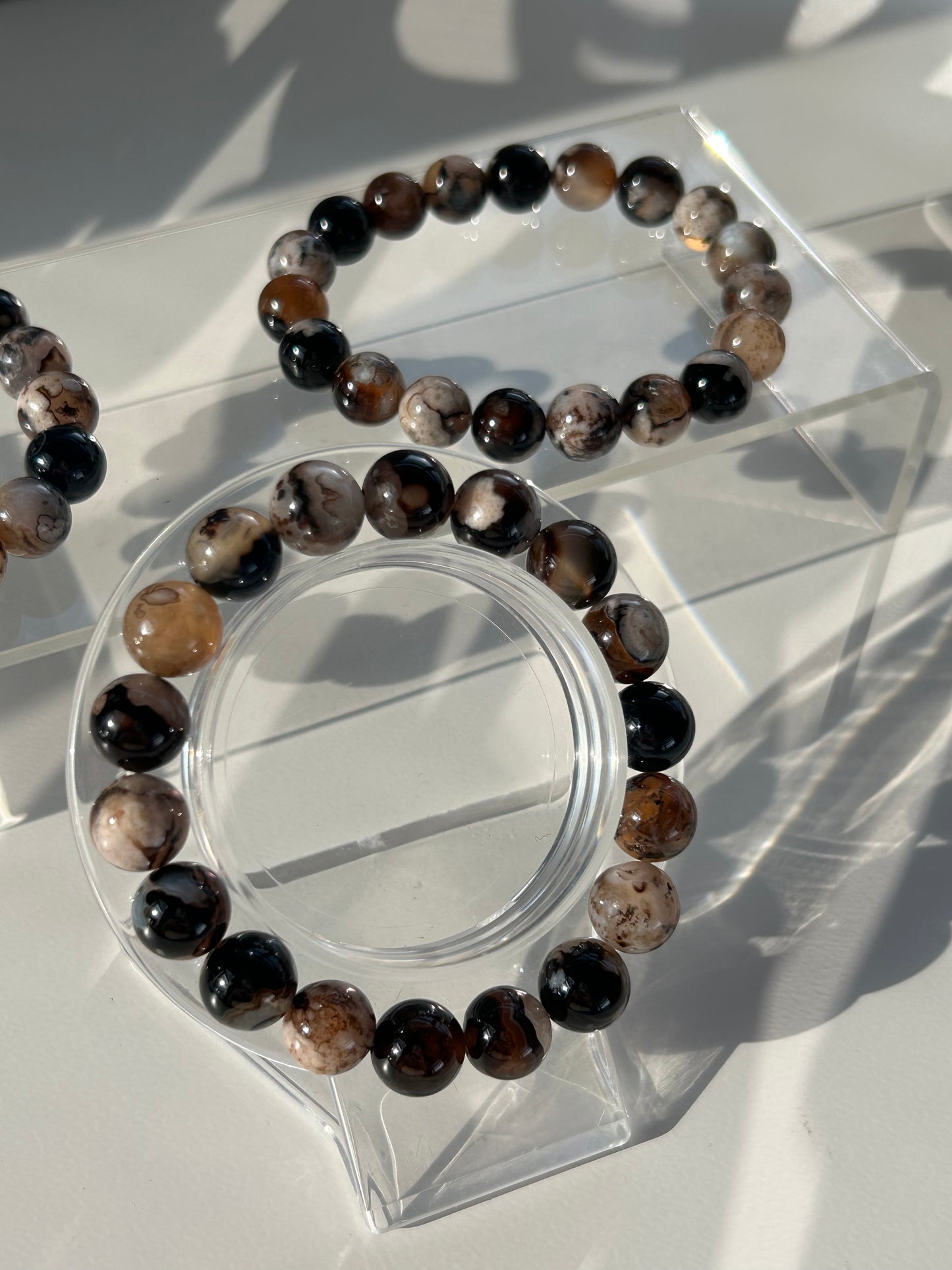 Black Flower Agate Beaded Bracelet