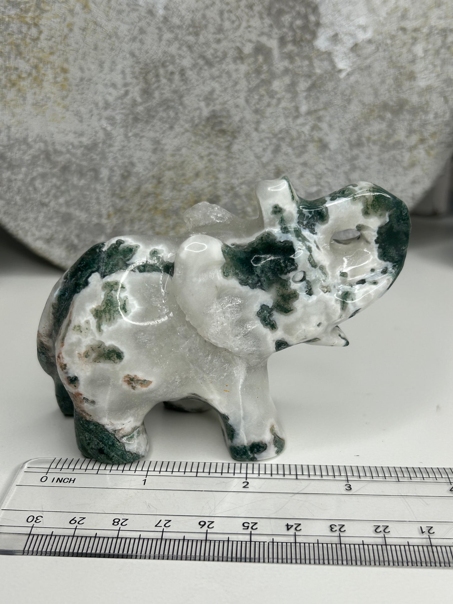 Moss Agate with Druzy - Elephant Carving