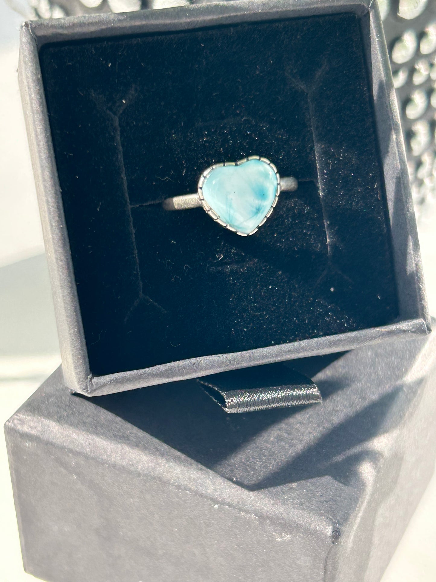 Larimar Sterling Silver 925 Heart ring