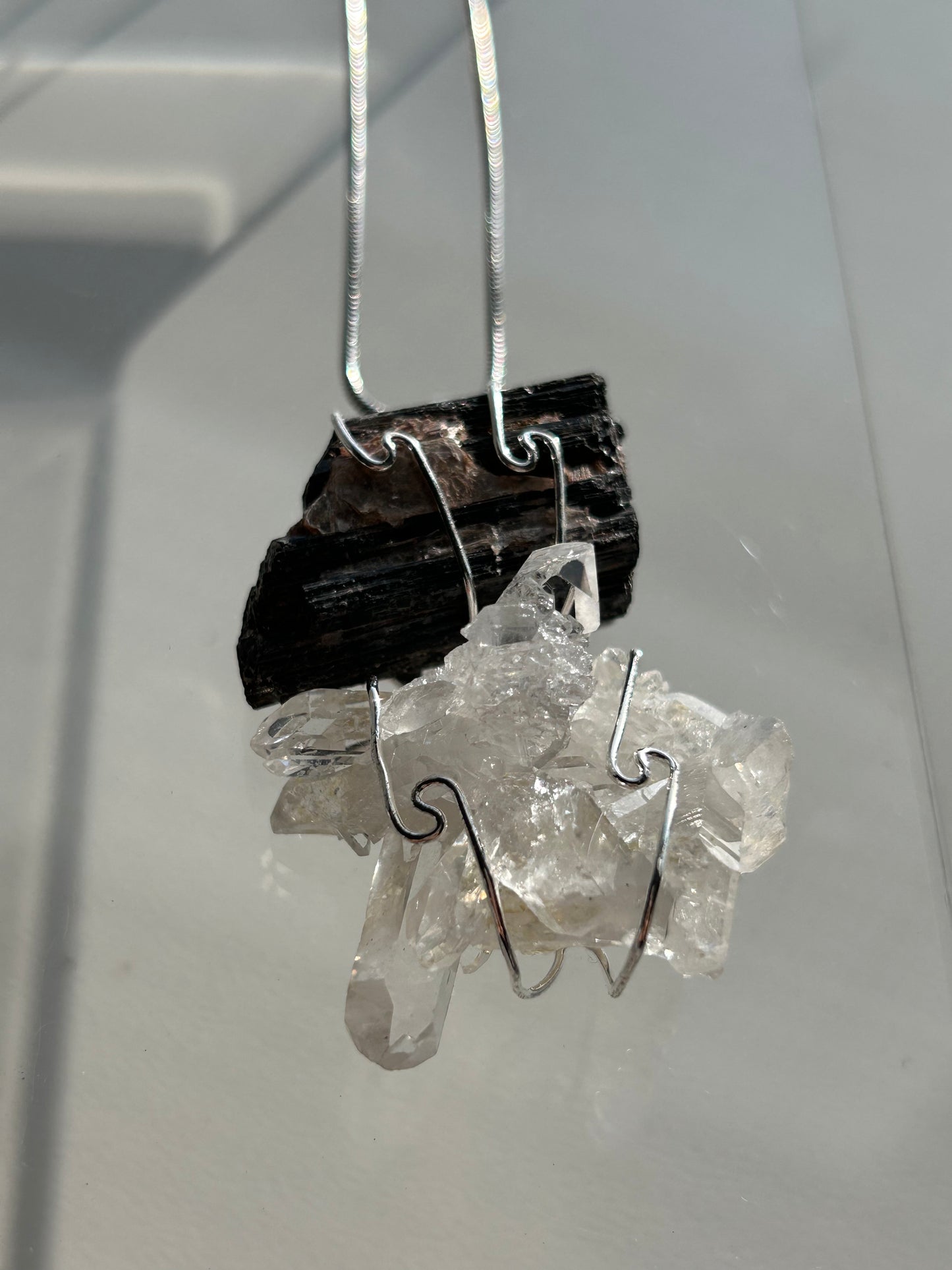 Clear Quartz & Black Tourmaline Statement necklace