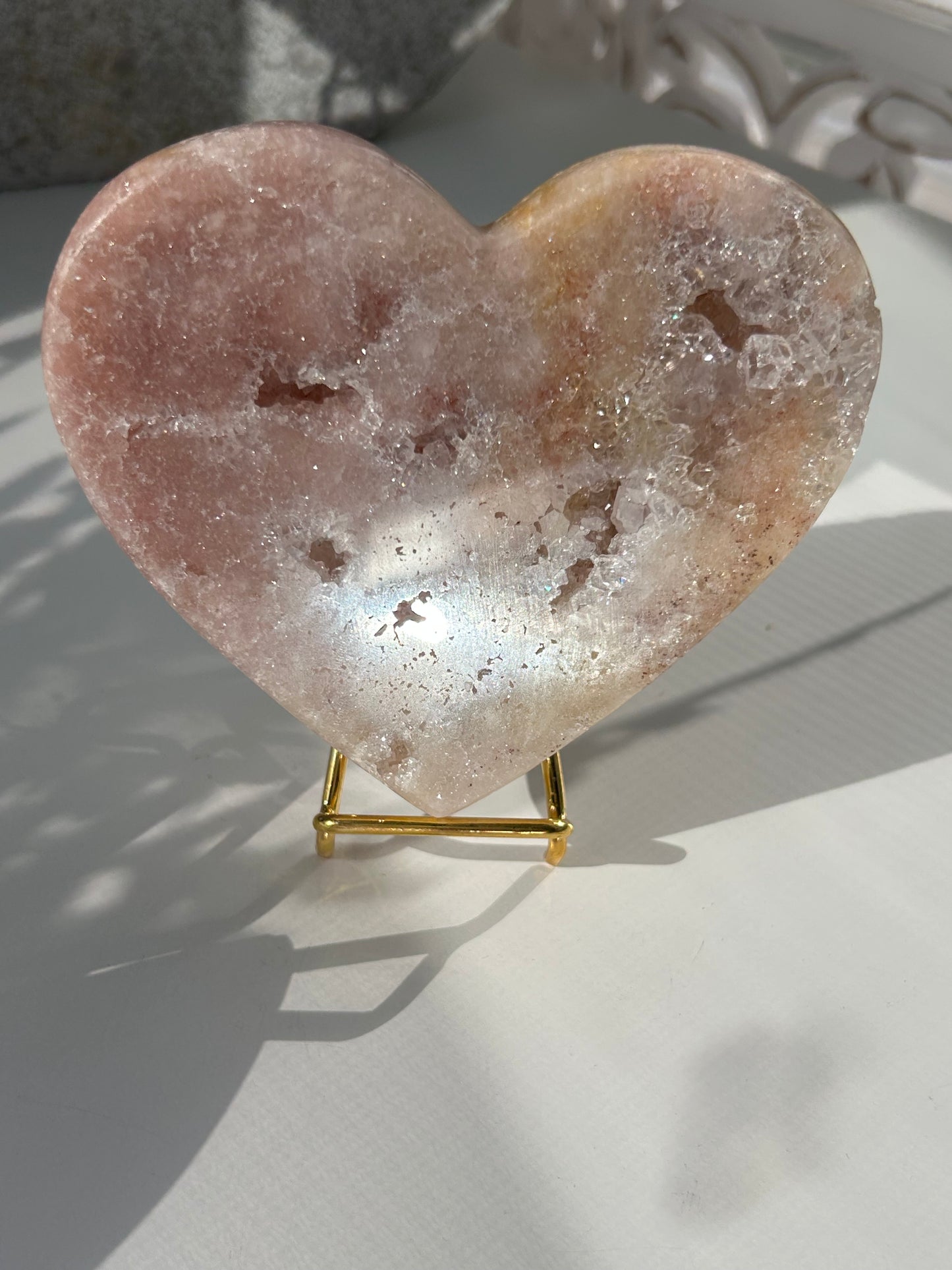 Pink Amethyst Heart with Crystal formations