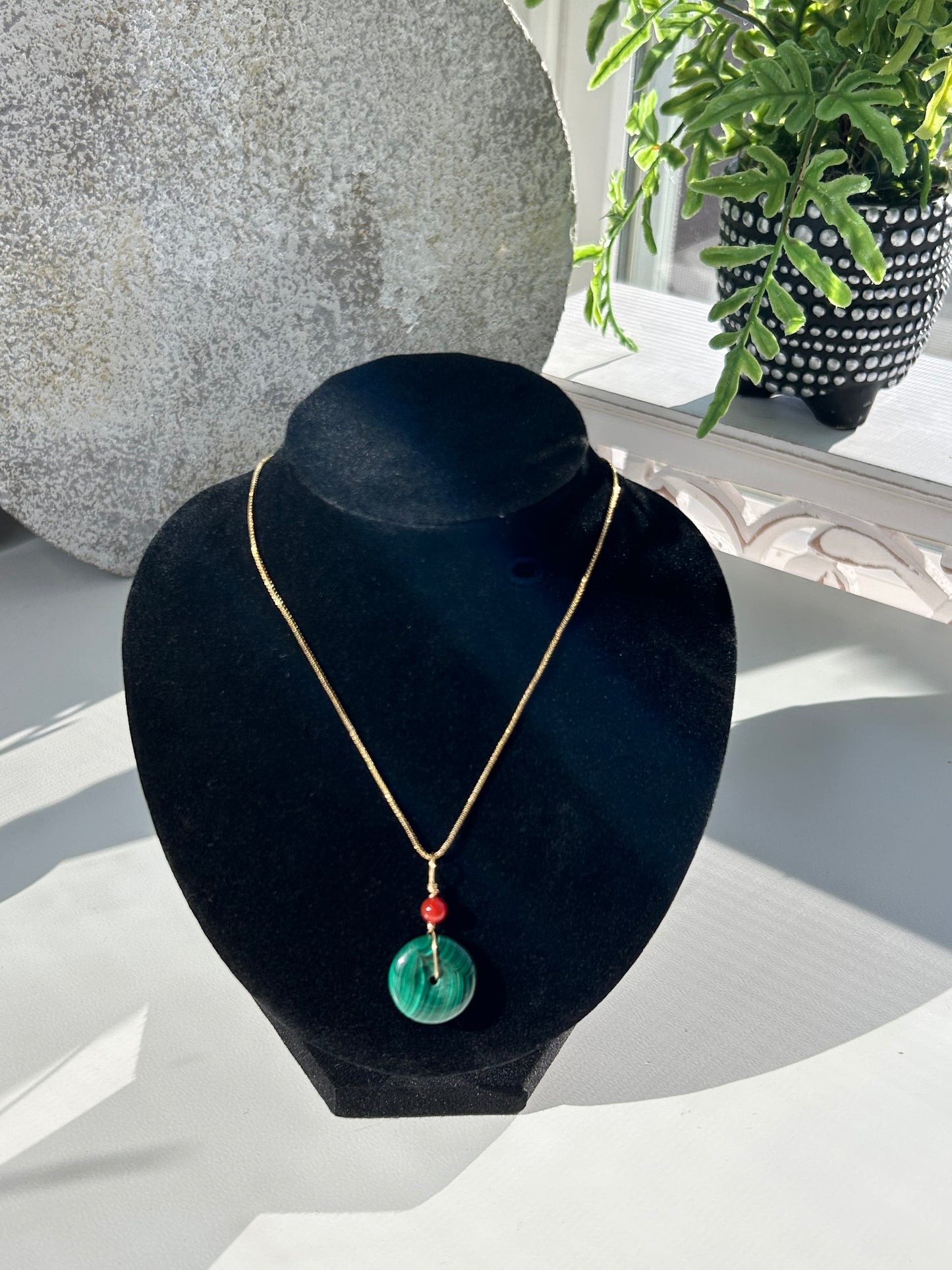 Malachite Donut Pendant Necklace