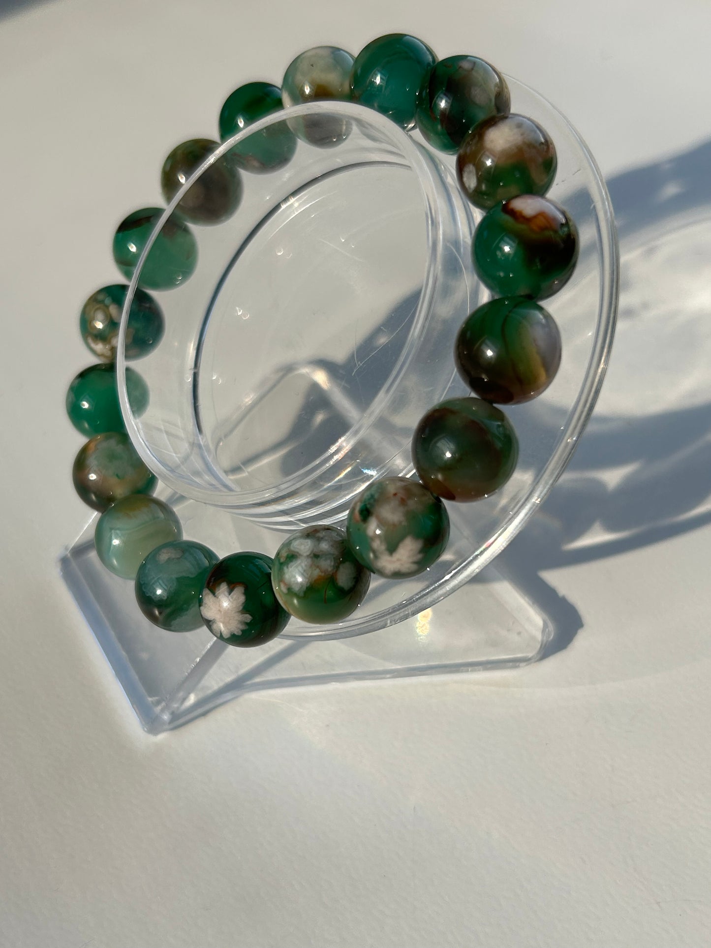 Green Flower Agate Beaded Bracelet