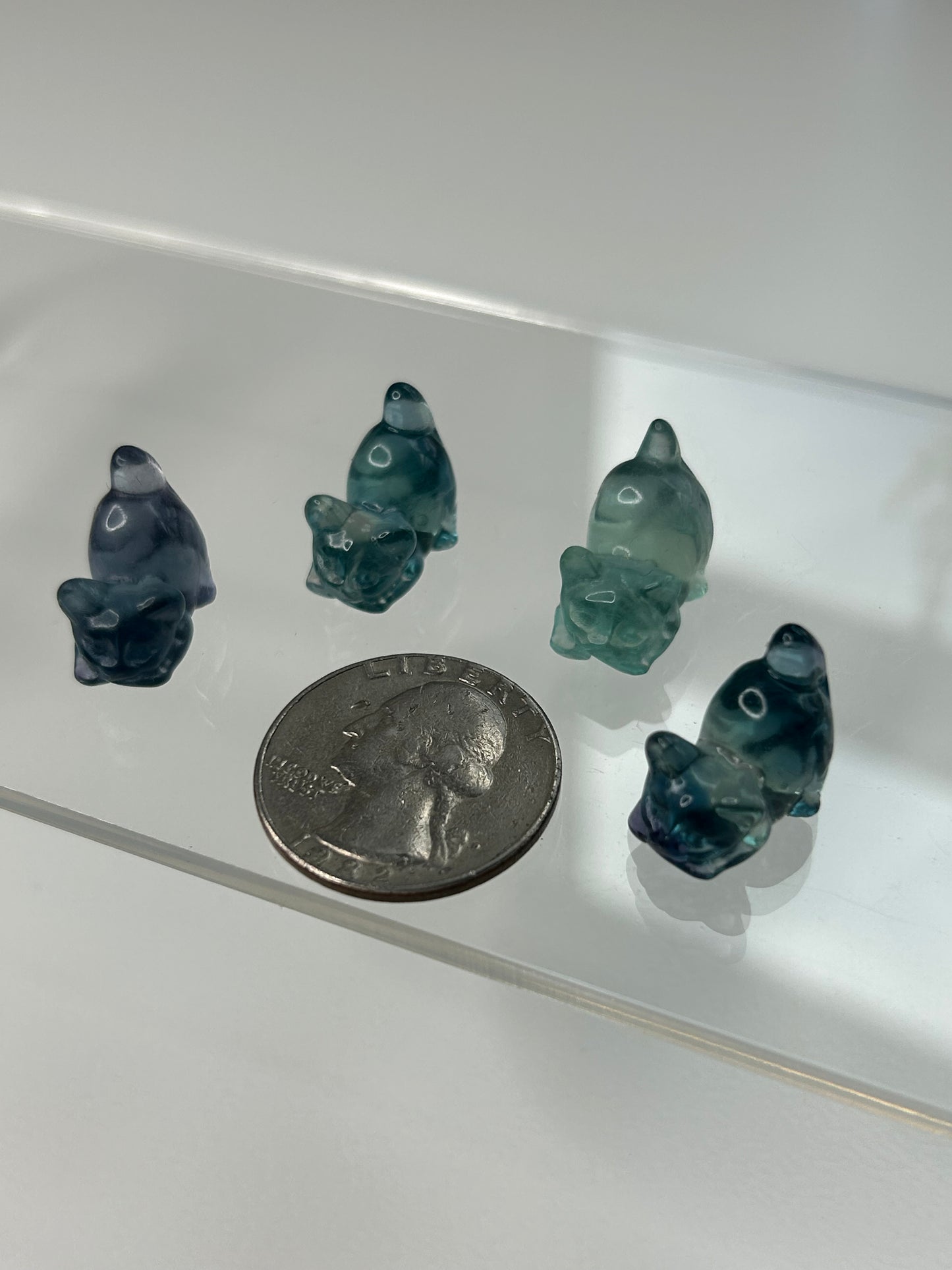 Mini Fluorite playful cat carving