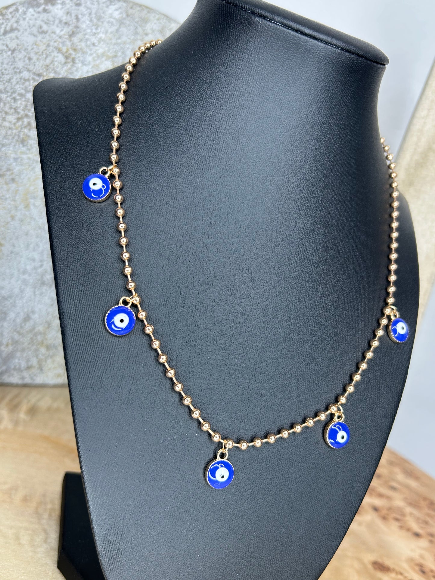 Protection Necklace with dangling evil eye charms