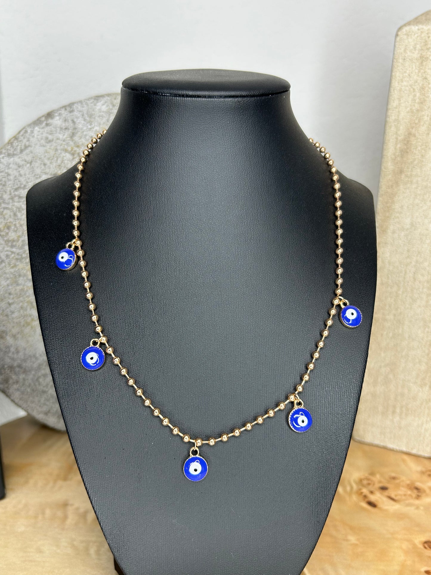 Protection Necklace with dangling evil eye charms